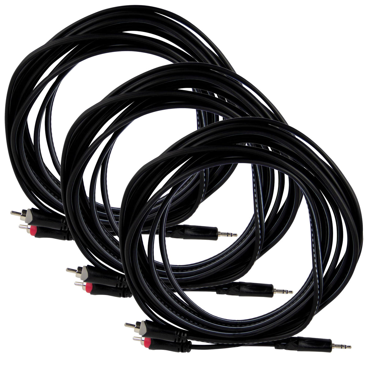 Gearlux 15-Foot TRS-to-Dual-RCA Stereo Breakout Cable - 3 Pack