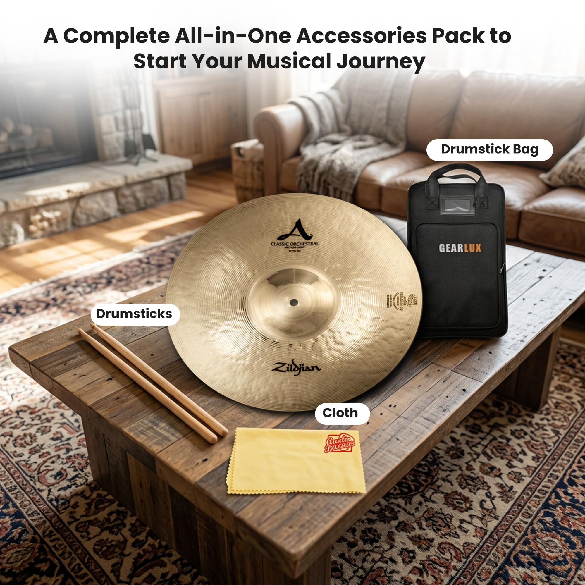 Zildjian A0767 20" A Classic Orchestral Cymbals, Medium Light - Pair w/ Drumstick Bag