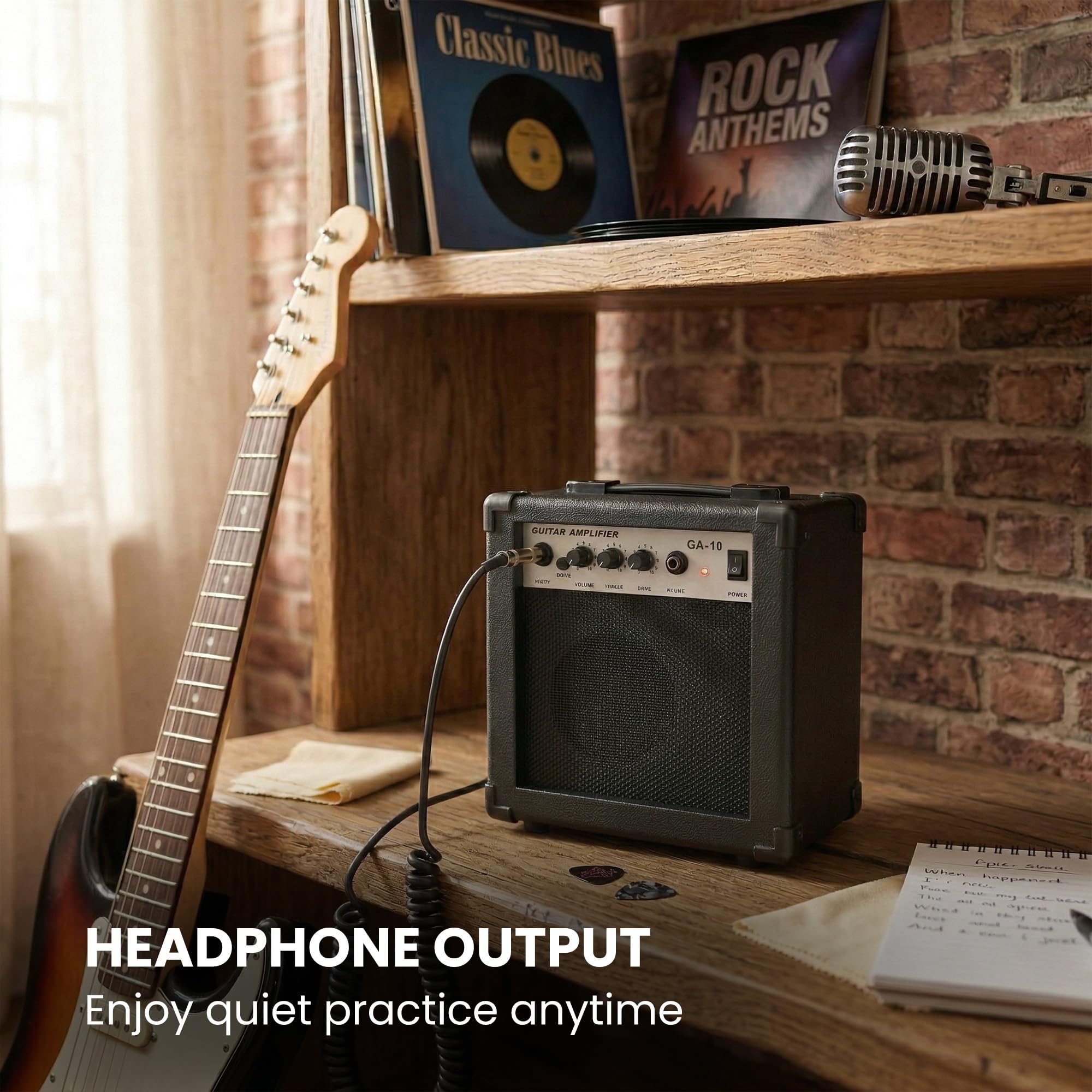 Gearlux GA10 10-Watt Electric Guitar Amplifier - Black w/ Instrument Cable