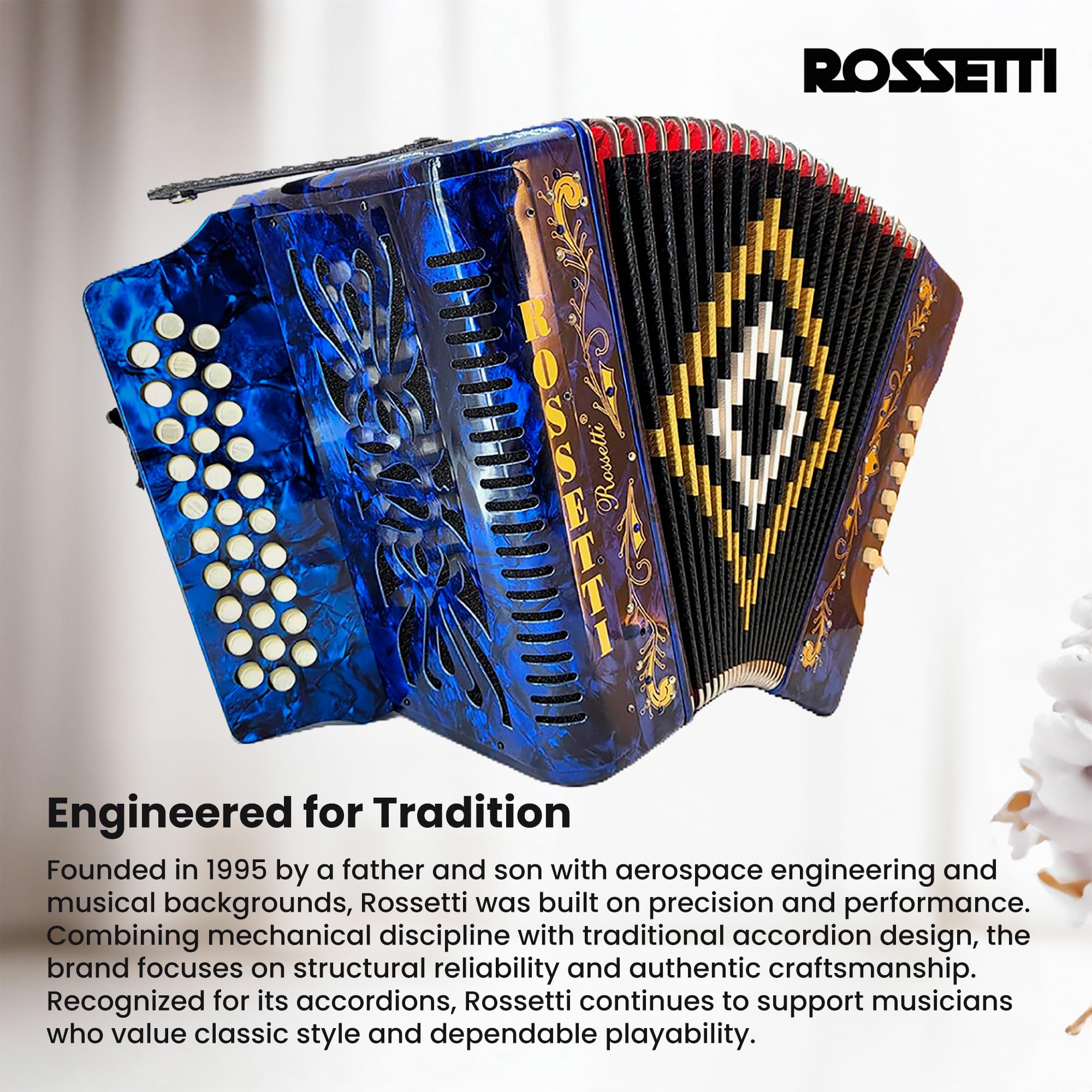Rossetti 3112 31-Button 12-Bass Diatonic Accordion, Key of GCF - Blue w/ Hard Case