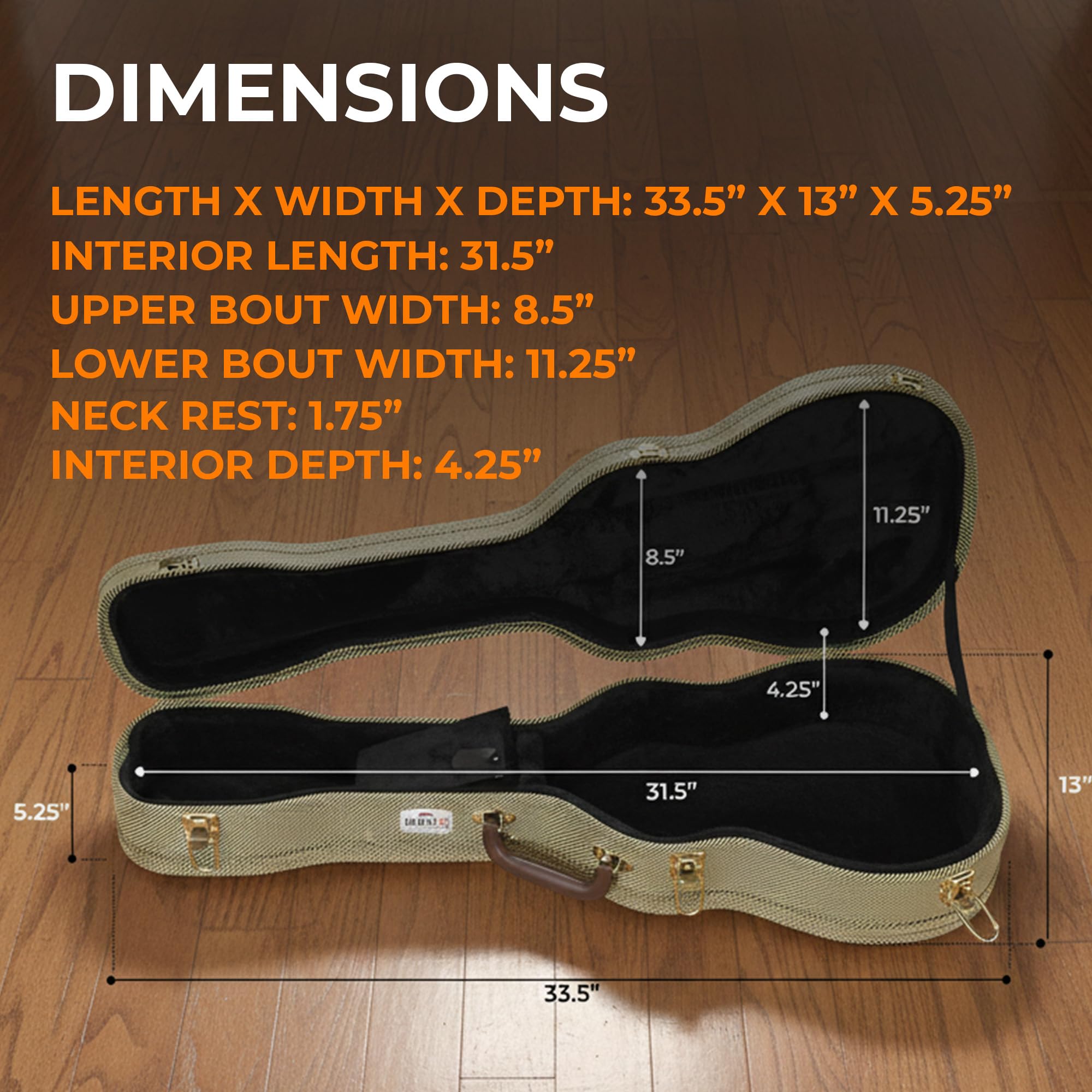 Gearlux Wooden Baritone Ukulele Case - Tweed