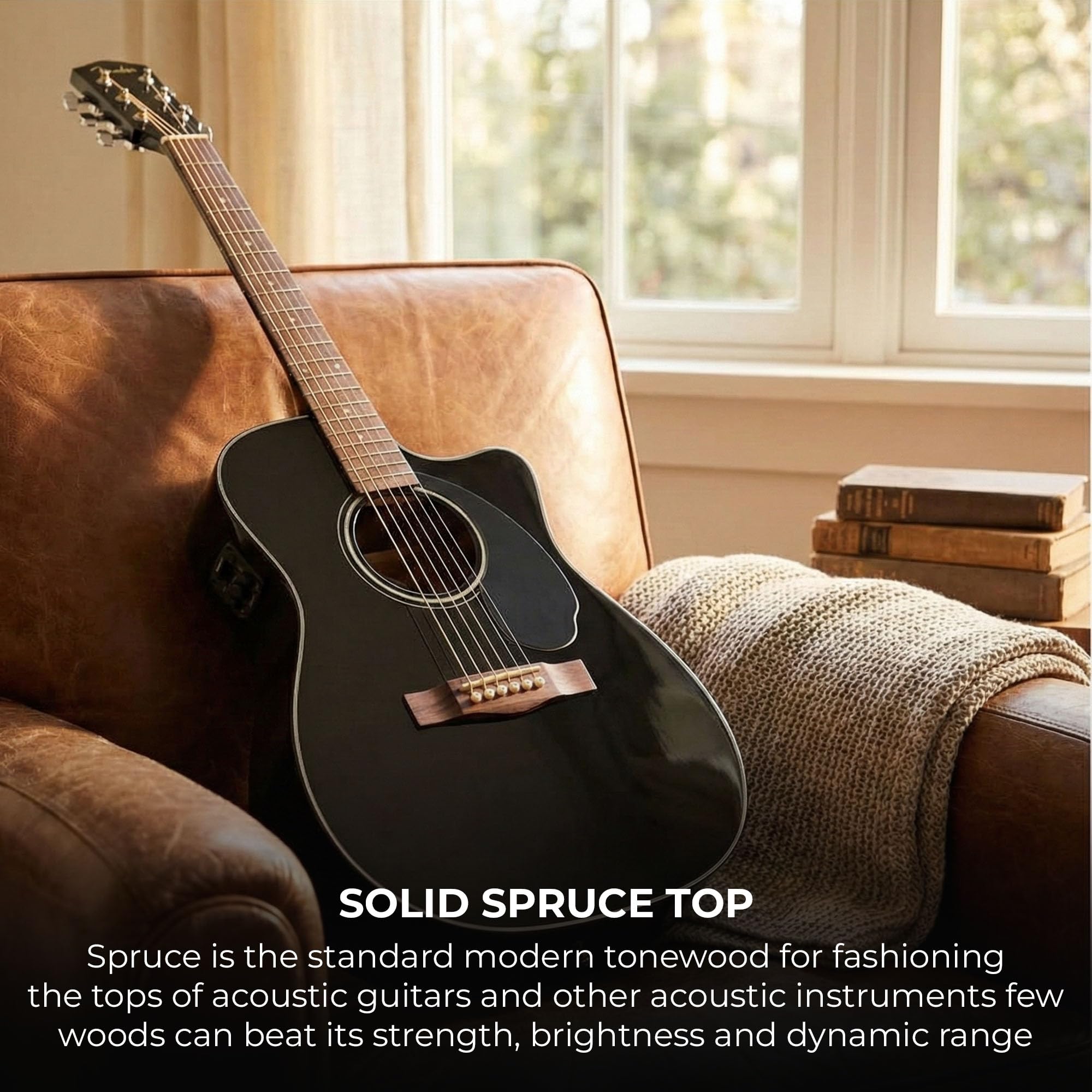 Fender CD-60SCE Solid Top Dreadnought Acoustic-Electric Guitar - Black w/ Hard Case