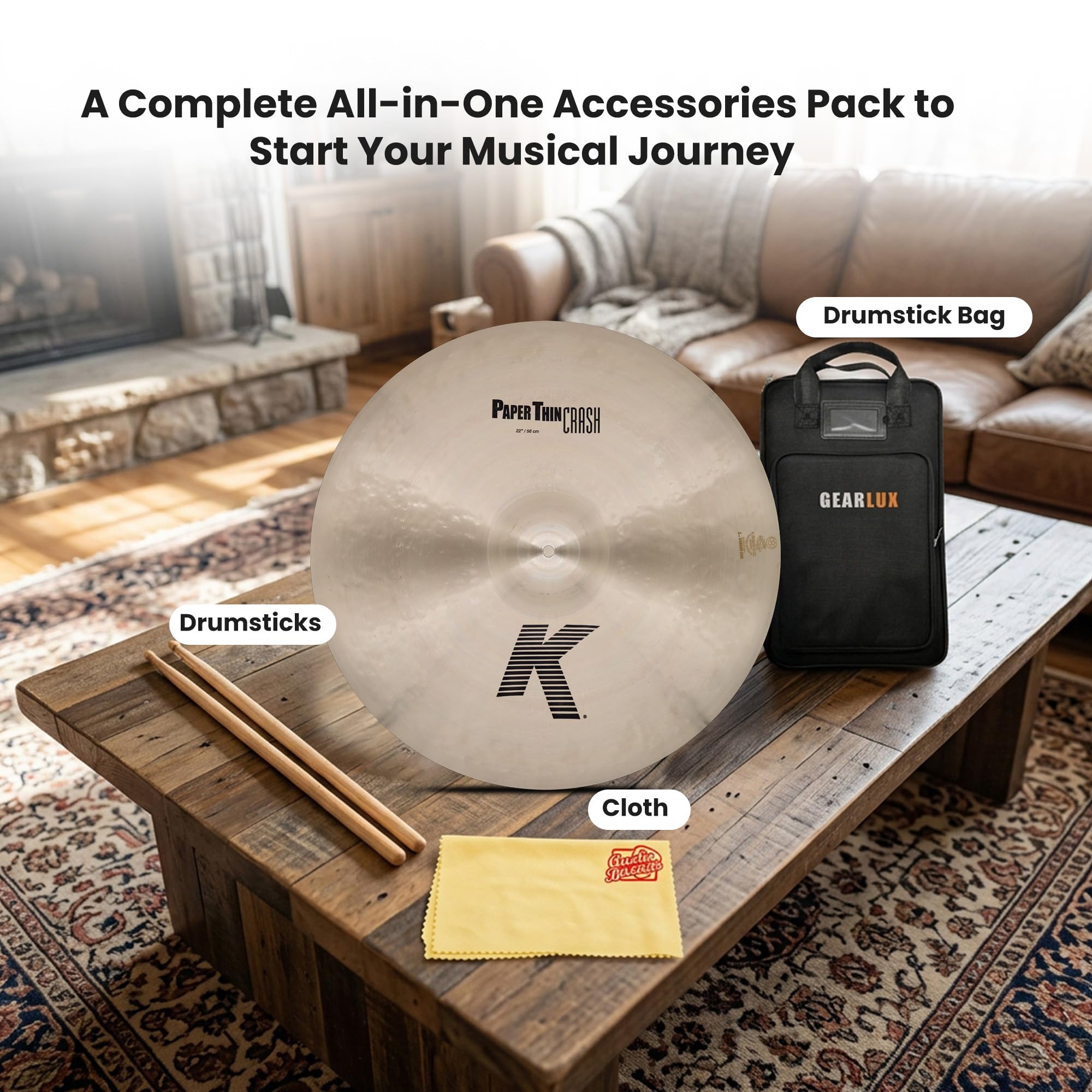 Zildjian K2822 22" K Paper Thin Crash Cymbal w/ Drumstick Bag