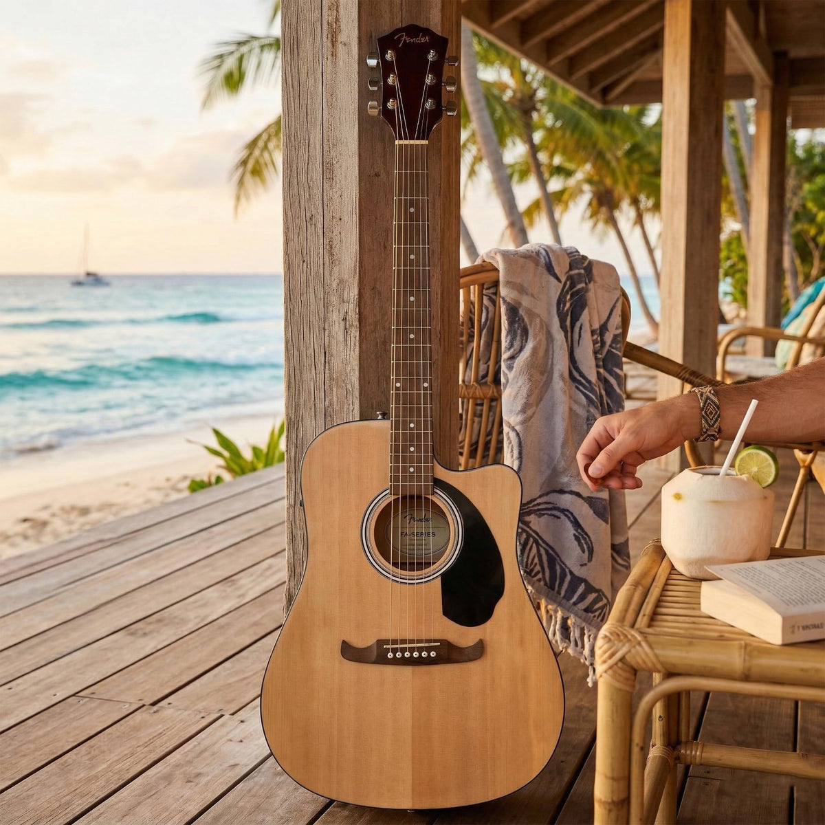 Fender FA-125CE Dreadnought Cutaway Acoustic-Electric Guitar - Natural w/ Gig Bag