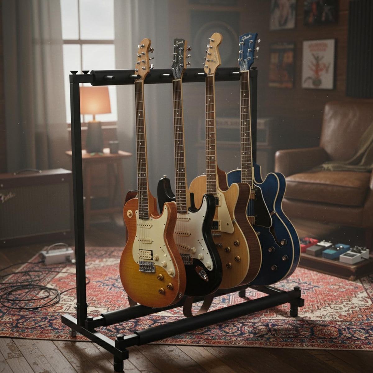 Gearlux Foldable Rack-Style Guitar Stand - Holds 5 Electric or Acoustic Guitars