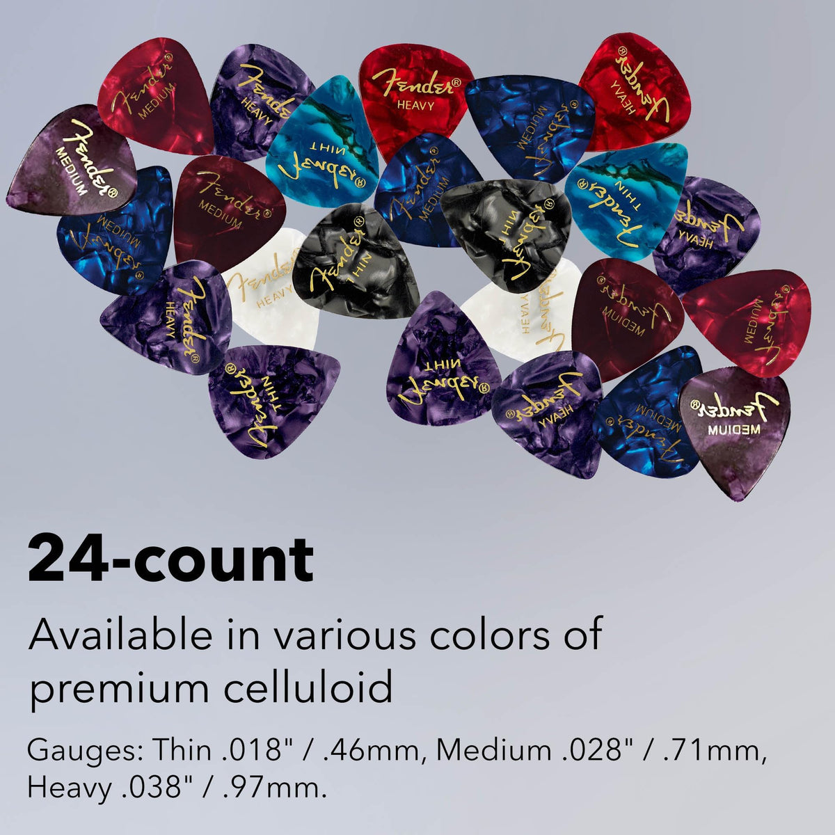 Fender Premium Guitar Pick Sampler, 24 Assorted - Tortoise Shell with Thin, Medium, and Heavy Gauges