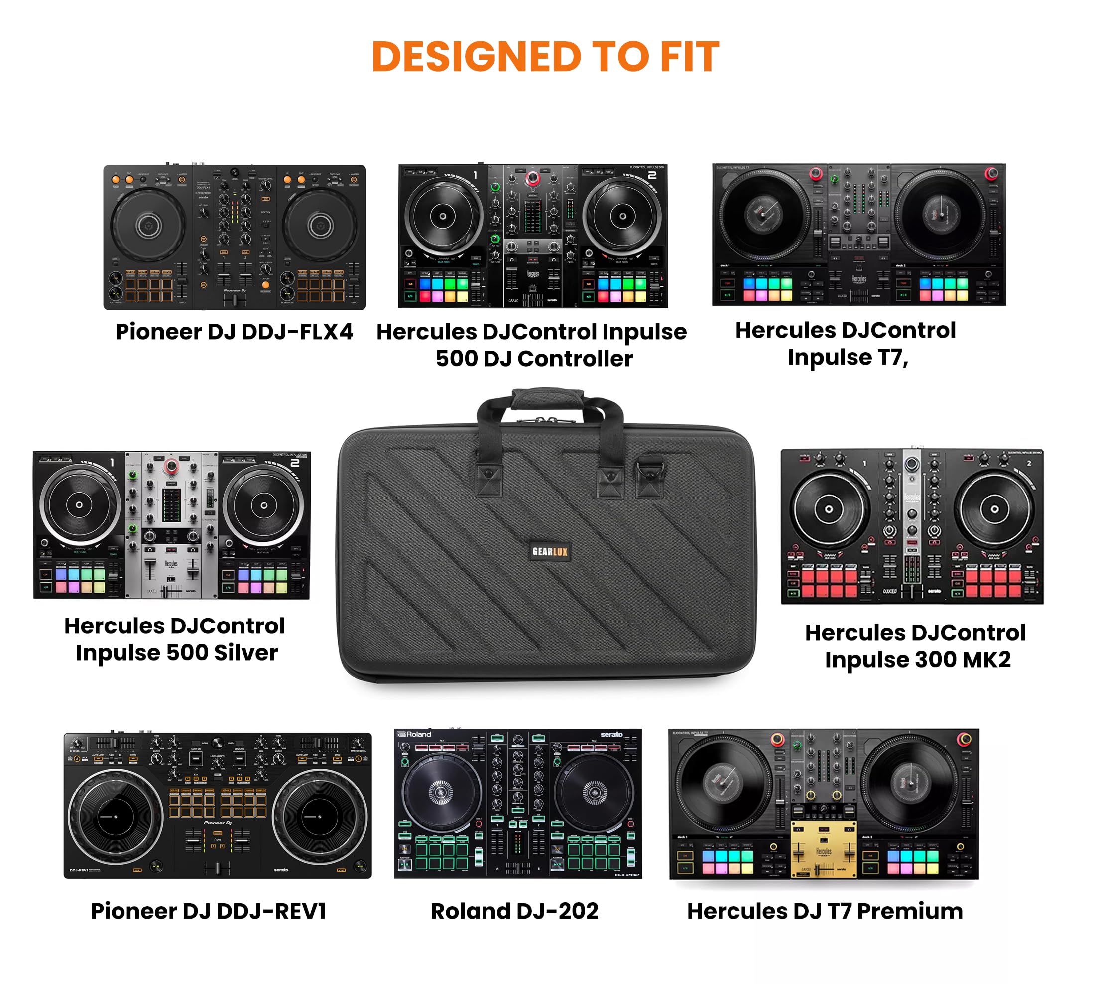 Gearlux DJ Controller Case for Pioneer FLX4/REV1, Hercules Inpulse 500/Inpulse T7, Roland DJ-202