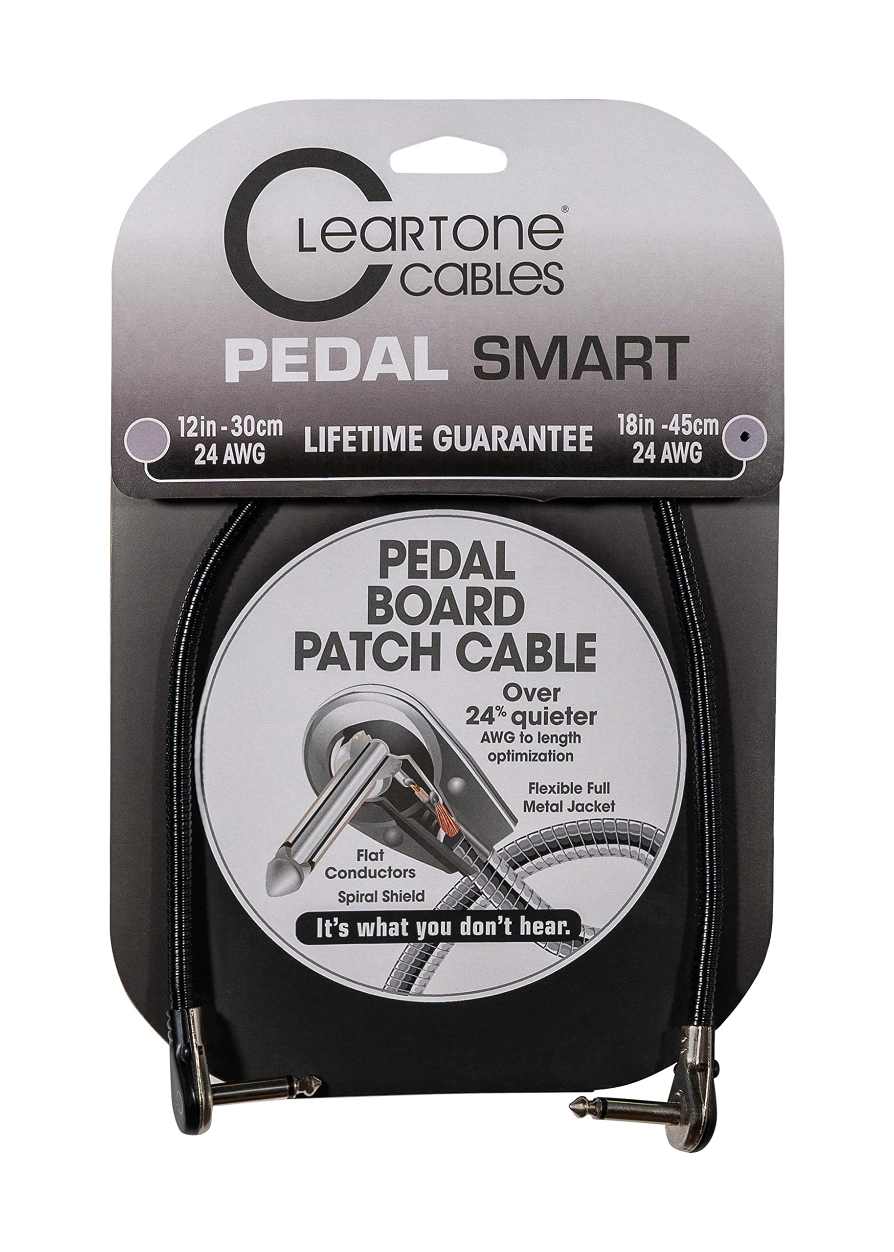 Cleartone 18-Inch Pedal Smart Pedalboard Patch Cable, Angled-Angled, 24 AWG - 3 Pack