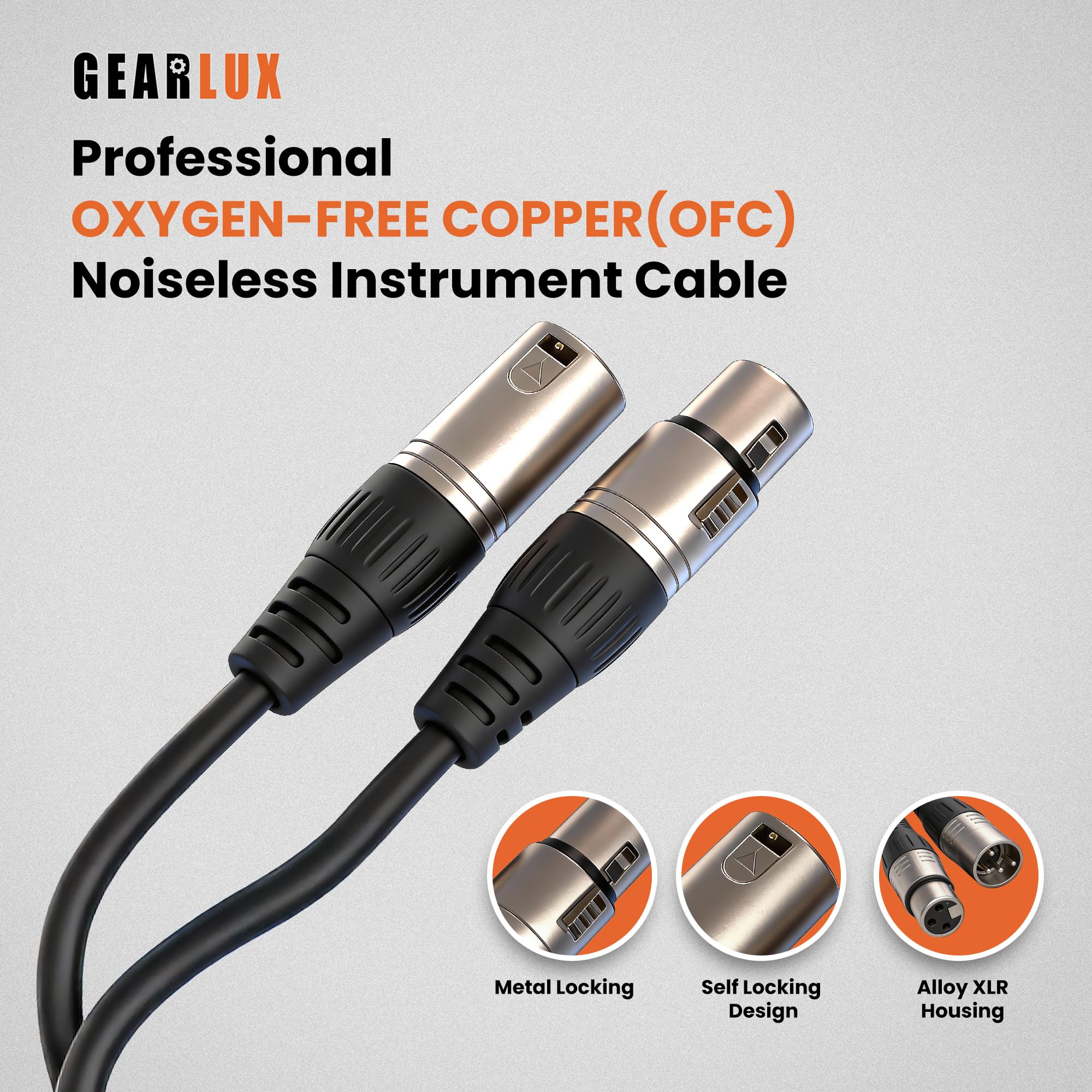 Gearlux 25-Foot XLR Microphone Cable, Fully Balanced, Male to Female, Black