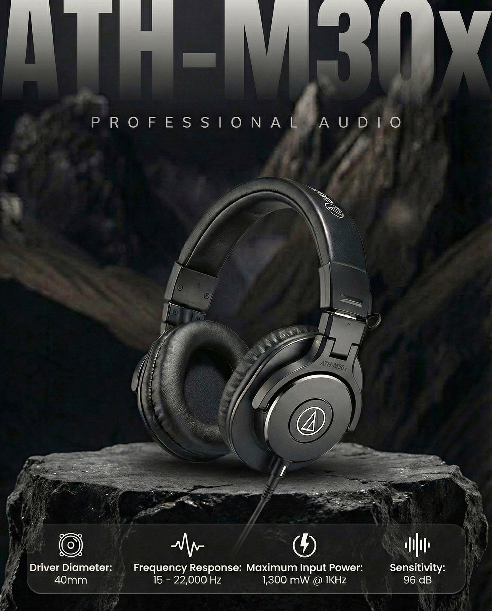 Audio-Technica ATH-M30x Professional Monitor Headphones w/ Case