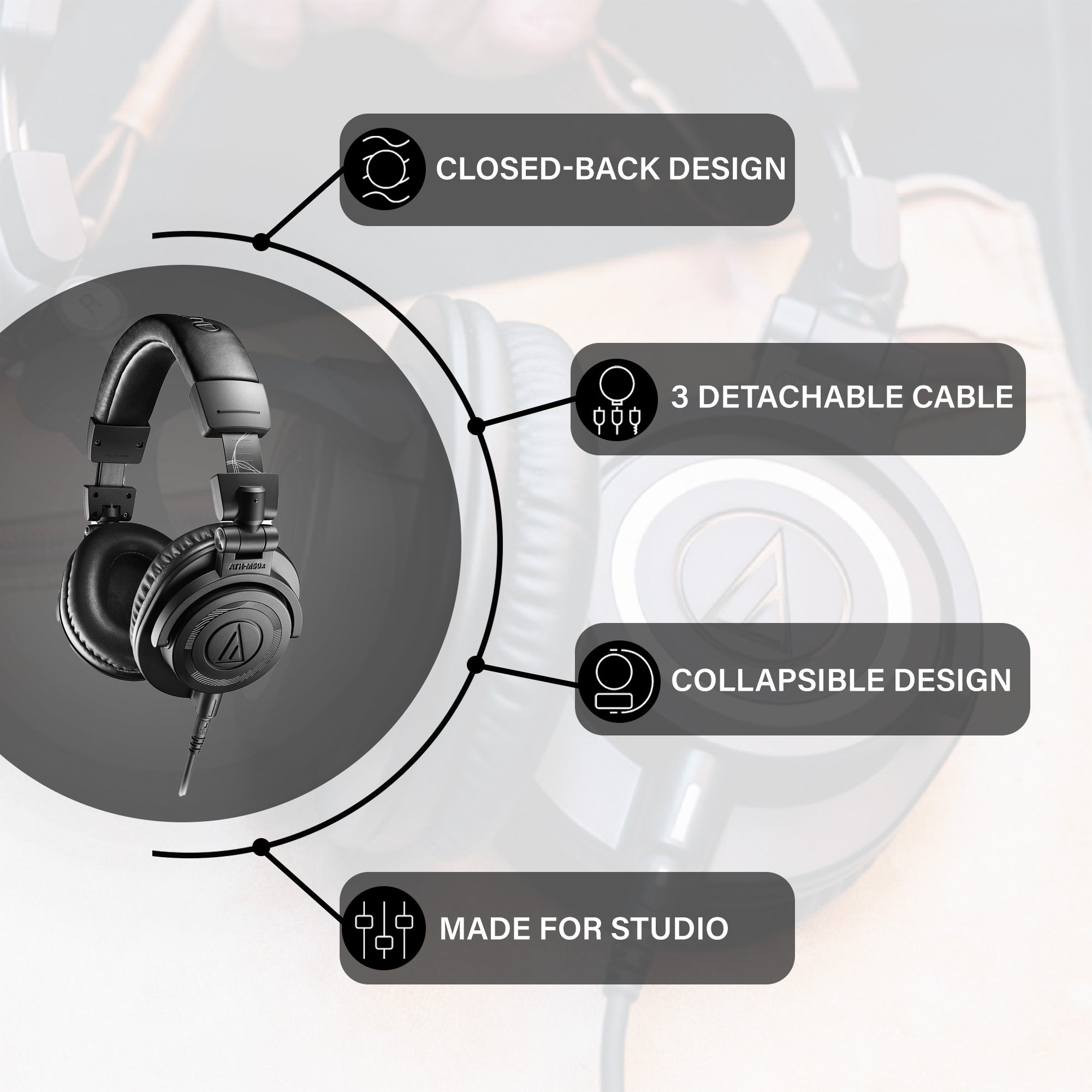 Audio-Technica ATH-M50XENSO Wired Monitor Headphones - Black Limited Edition