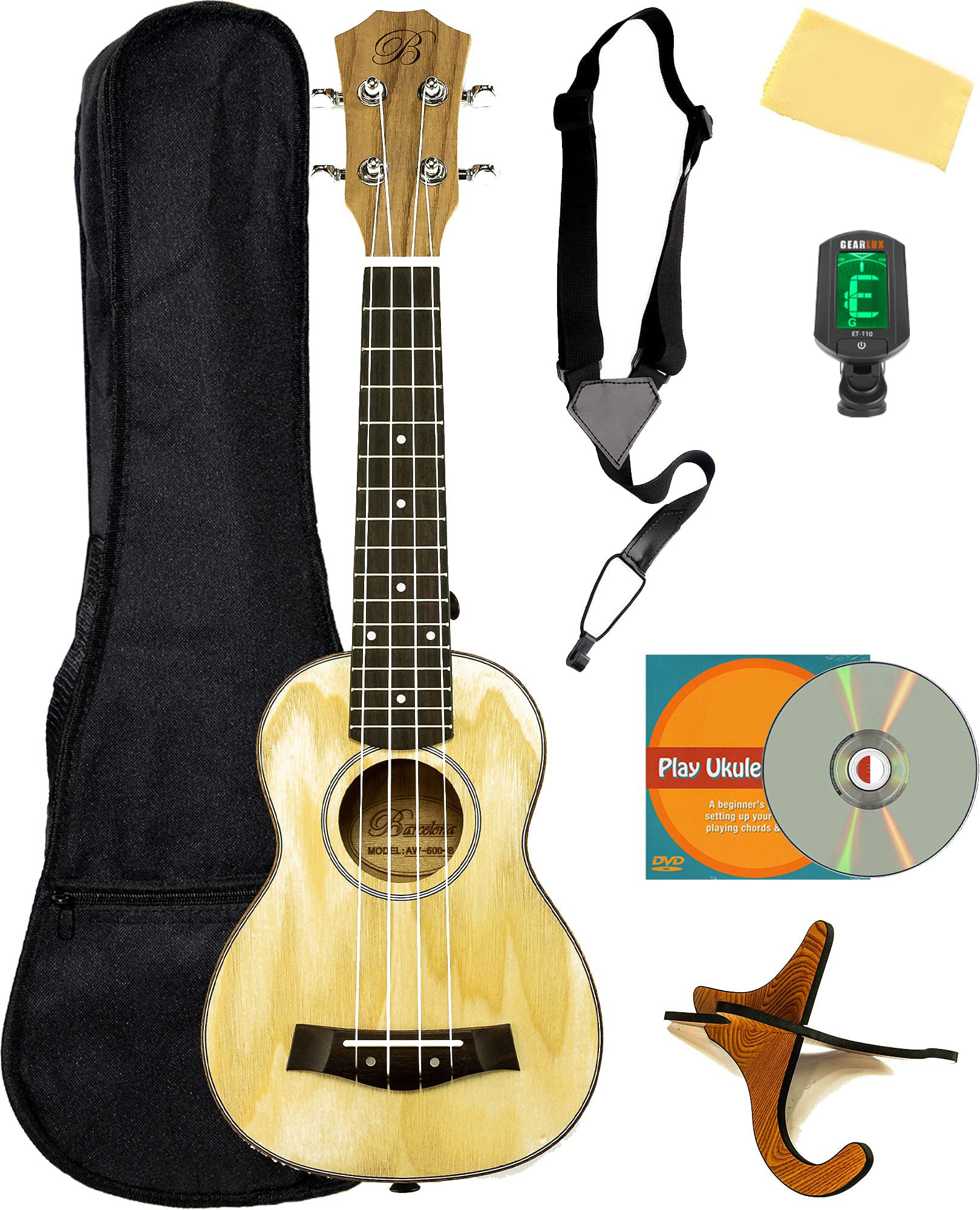 Barcelona Solid Top Ash Wood Soprano Ukulele w/ Gig Bag