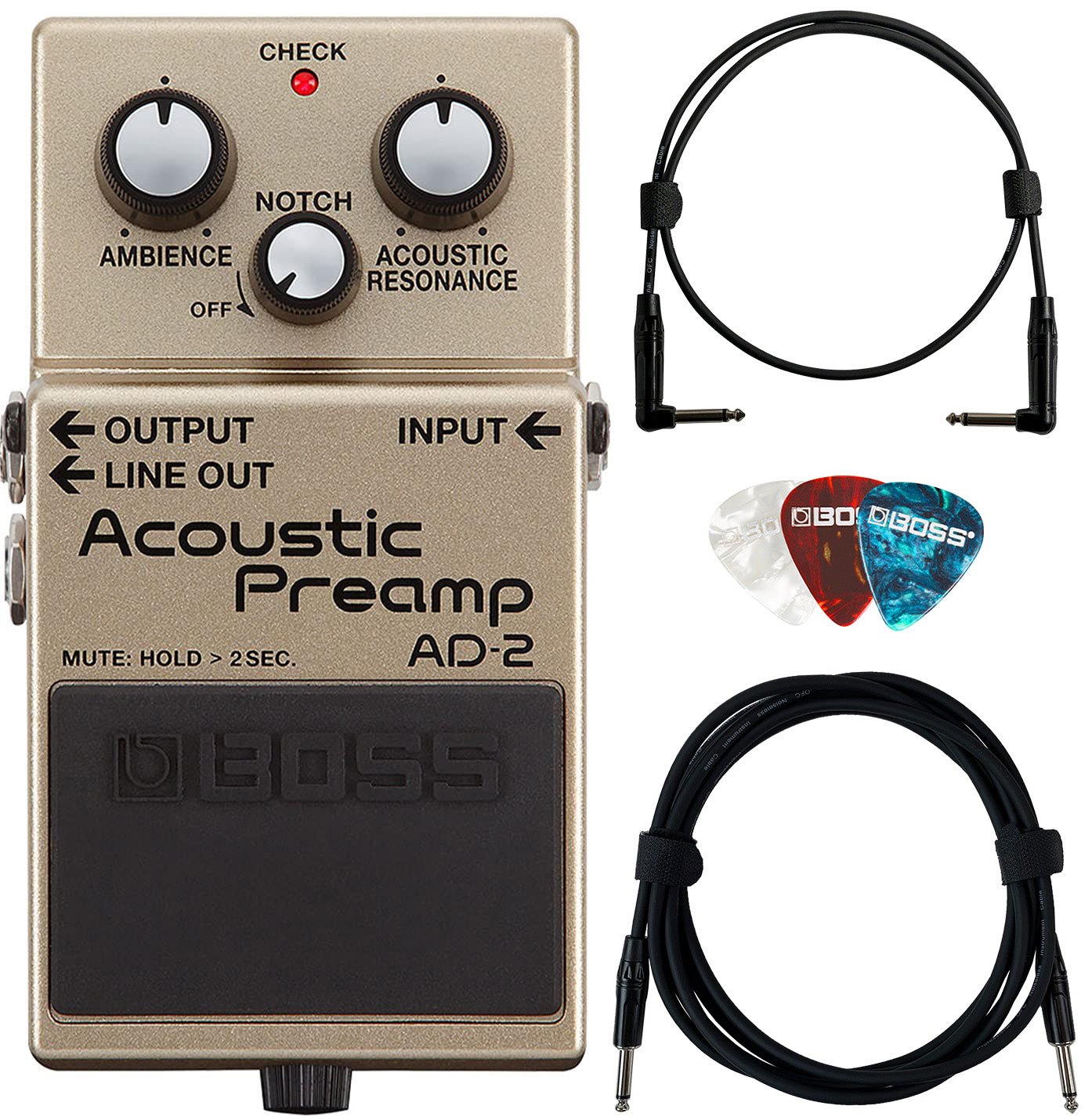 Boss AD-2 Acoustic Preamp w/ Instrument Cable