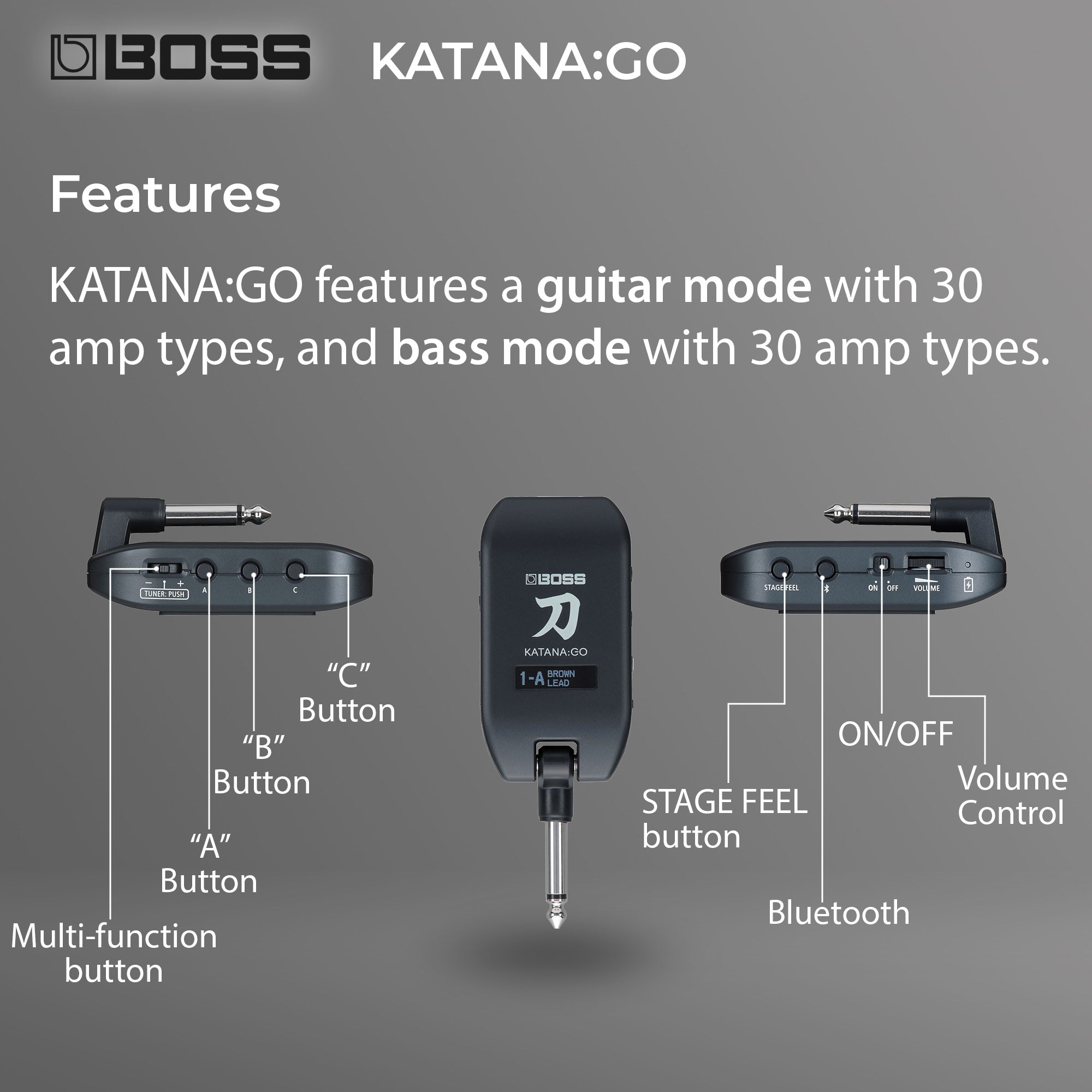 Boss Katana:Go Personal Headphone Guitar Amplifier w/ Instrument Cable