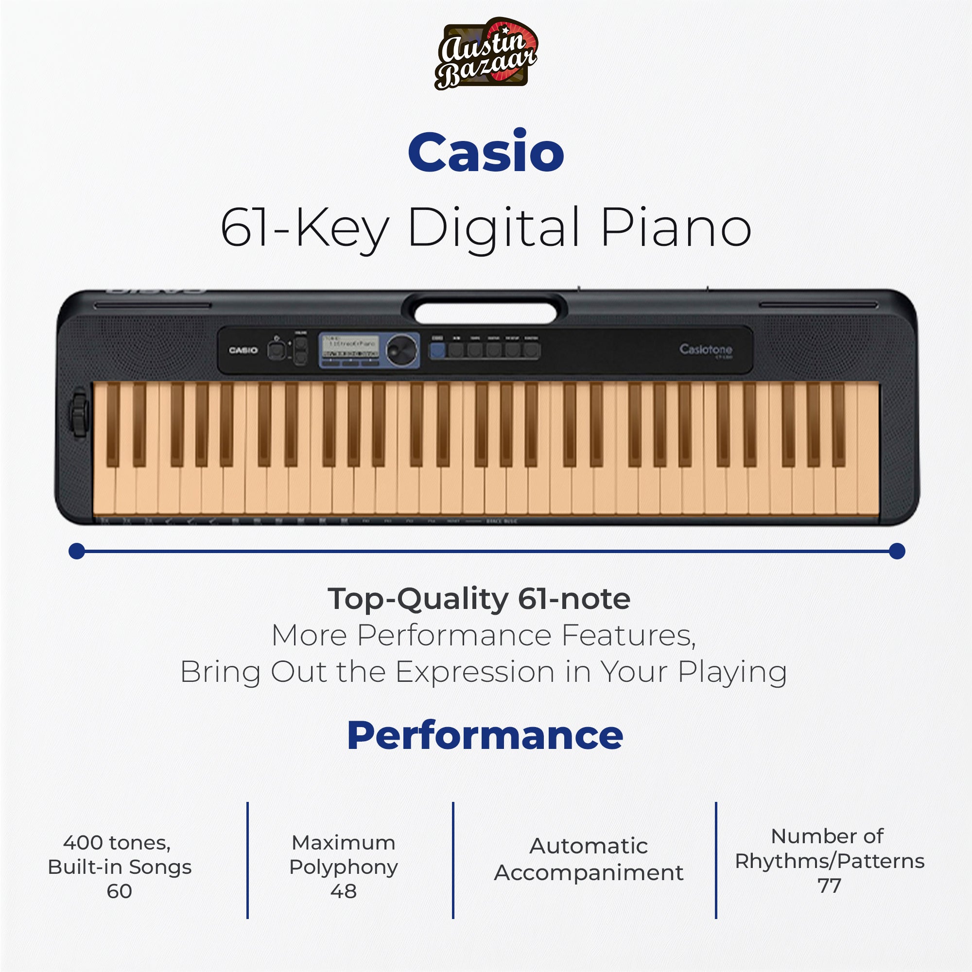 Casio CT-S300 Casiotone 61-Key Keyboard w/ Adjustable Stand