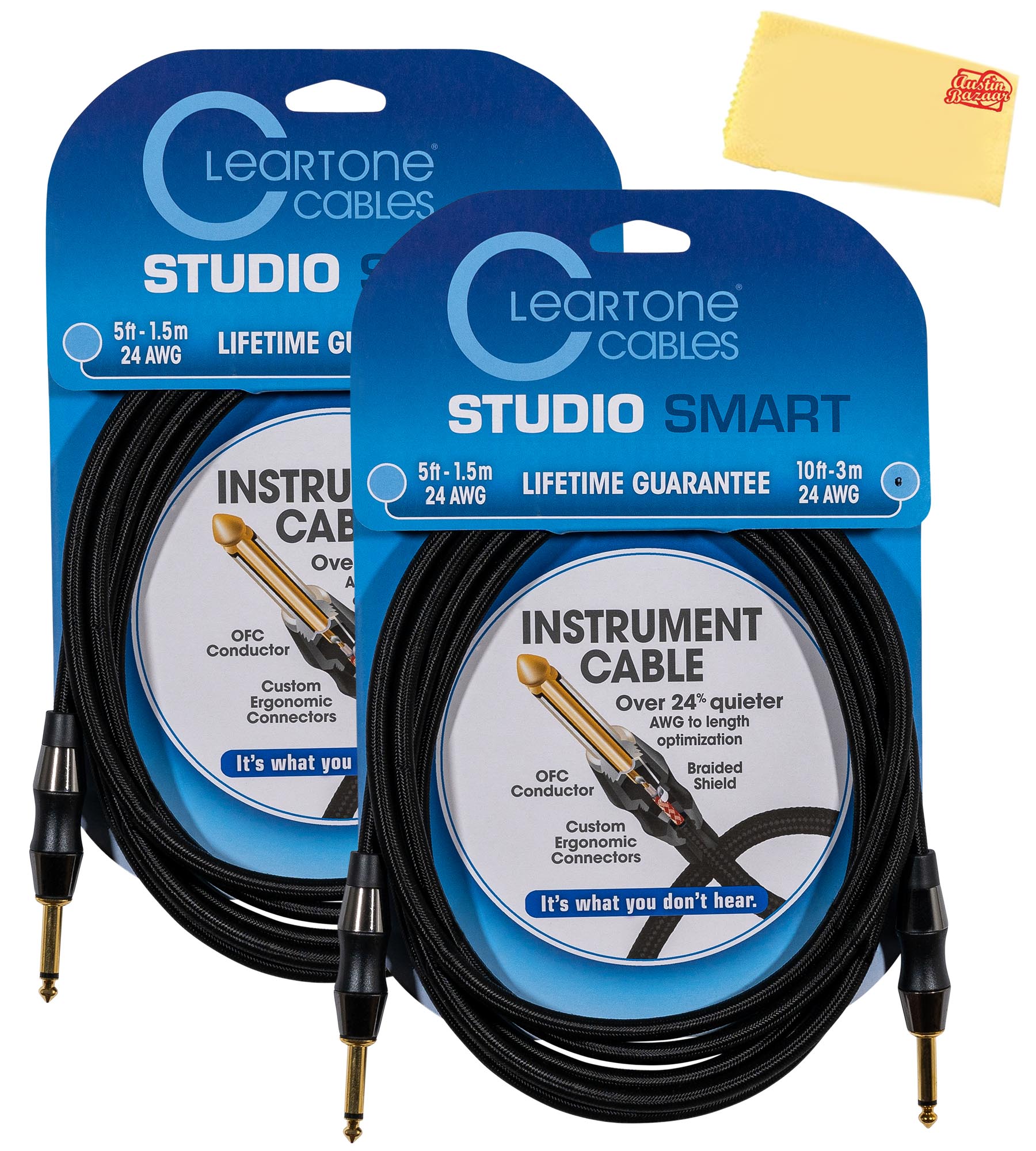 Cleartone 10-Foot Studio Smart Instrument Cable, Straight-Straight, 24 AWG - 2 Pack