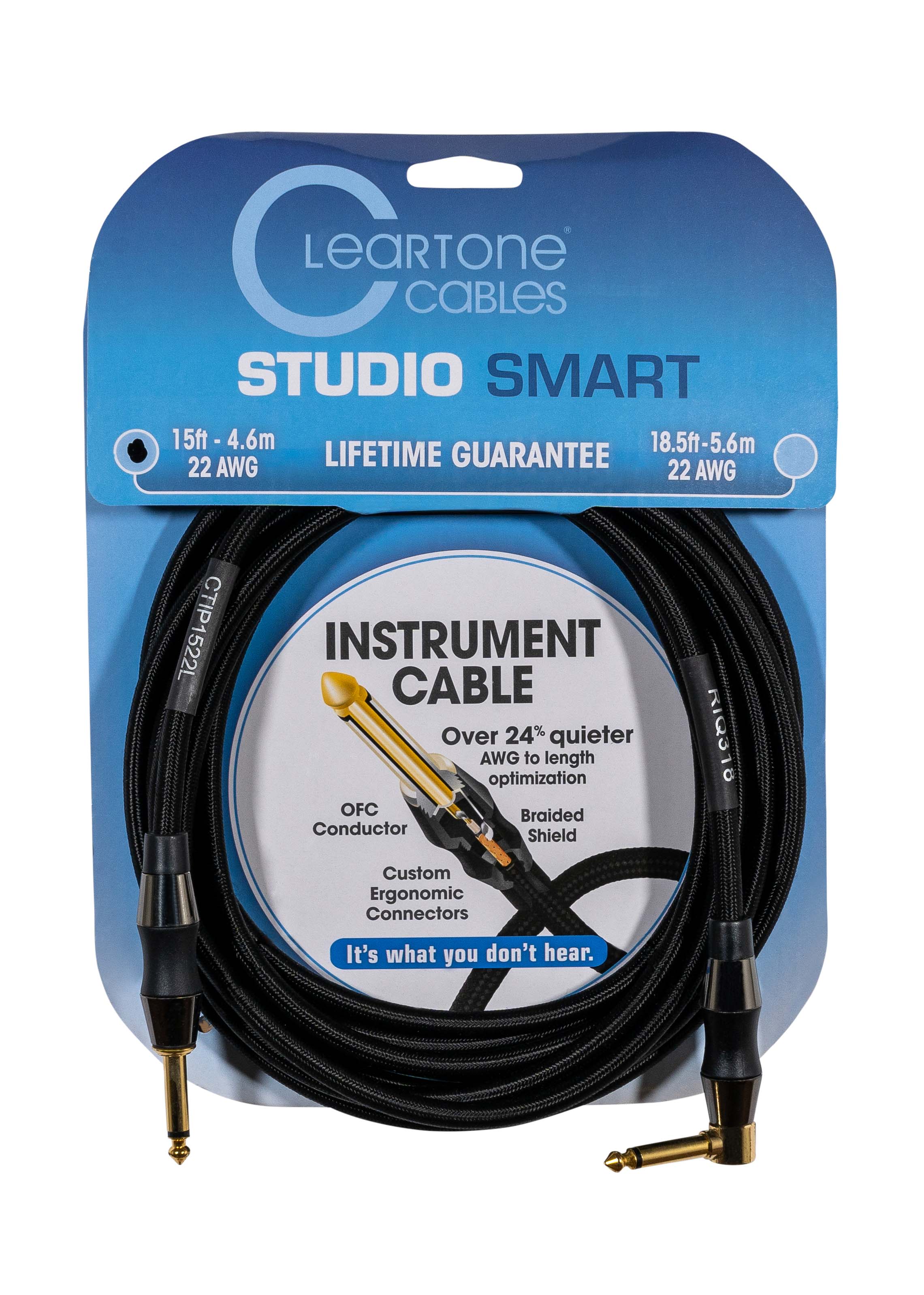 Cleartone 15-Foot Studio Smart Instrument Cable, Straight-Angled, 22 AWG - 2 Pack