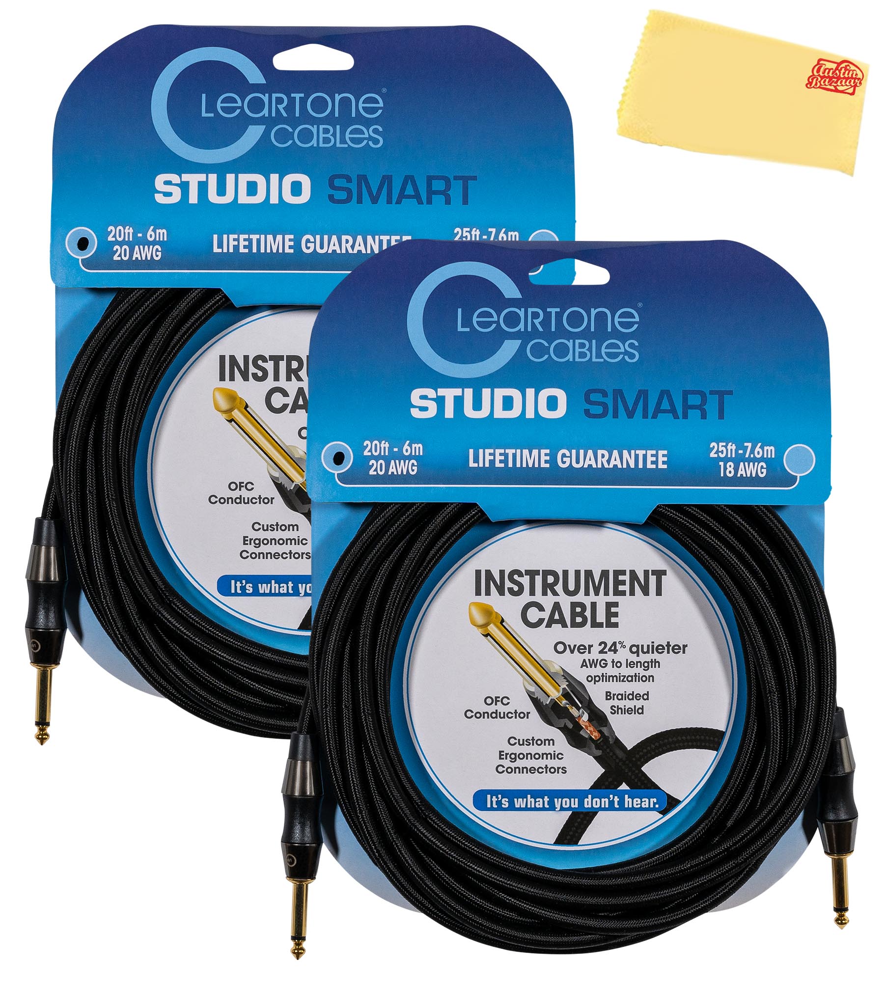 Cleartone 20-Foot Studio Smart Instrument Cable, Straight-Straight, 20 AWG - 2 Pack