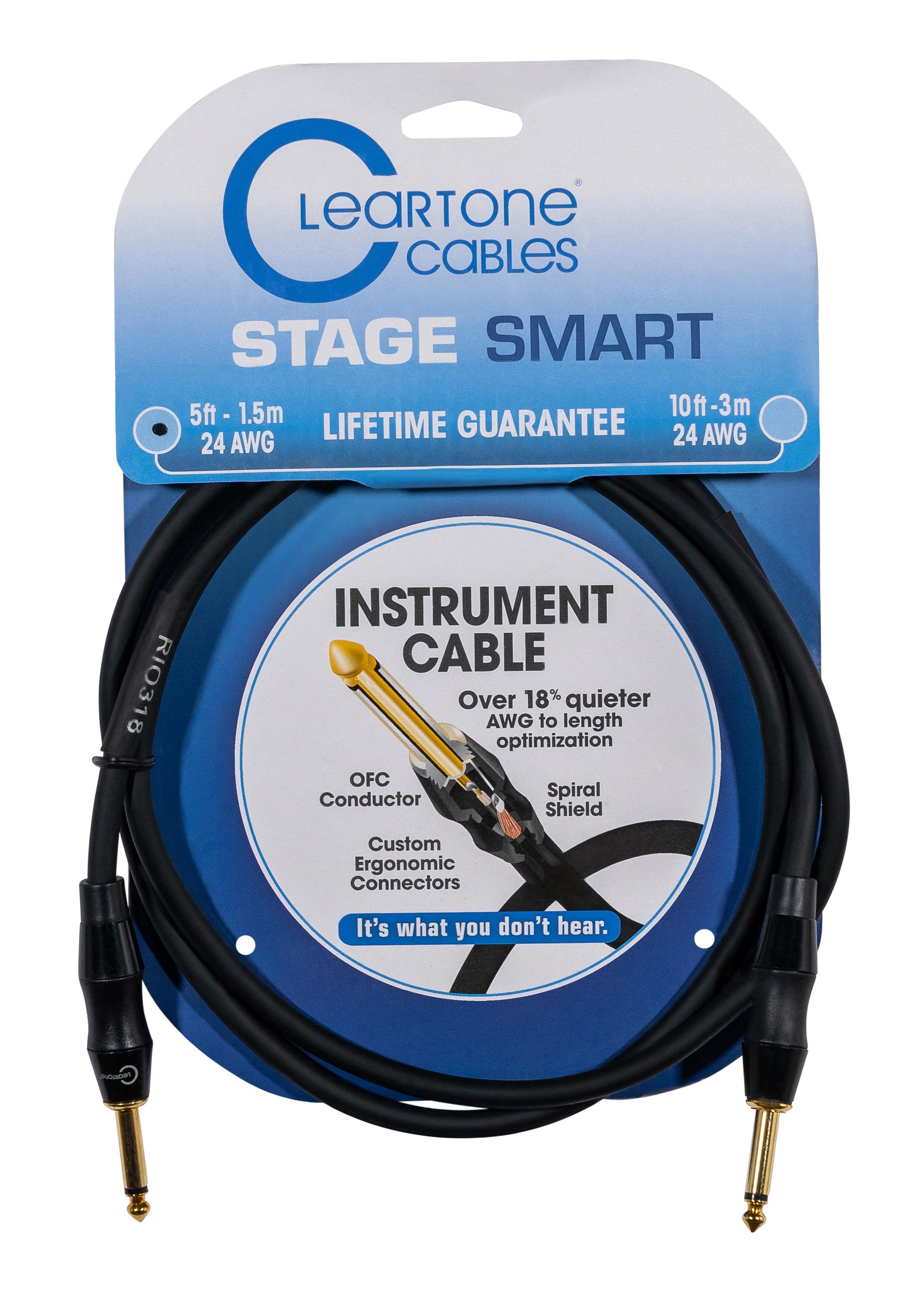 Cleartone 5-Foot Stage Smart Instrument Cable, Straight-Straight, 24 AWG - 2 Pack