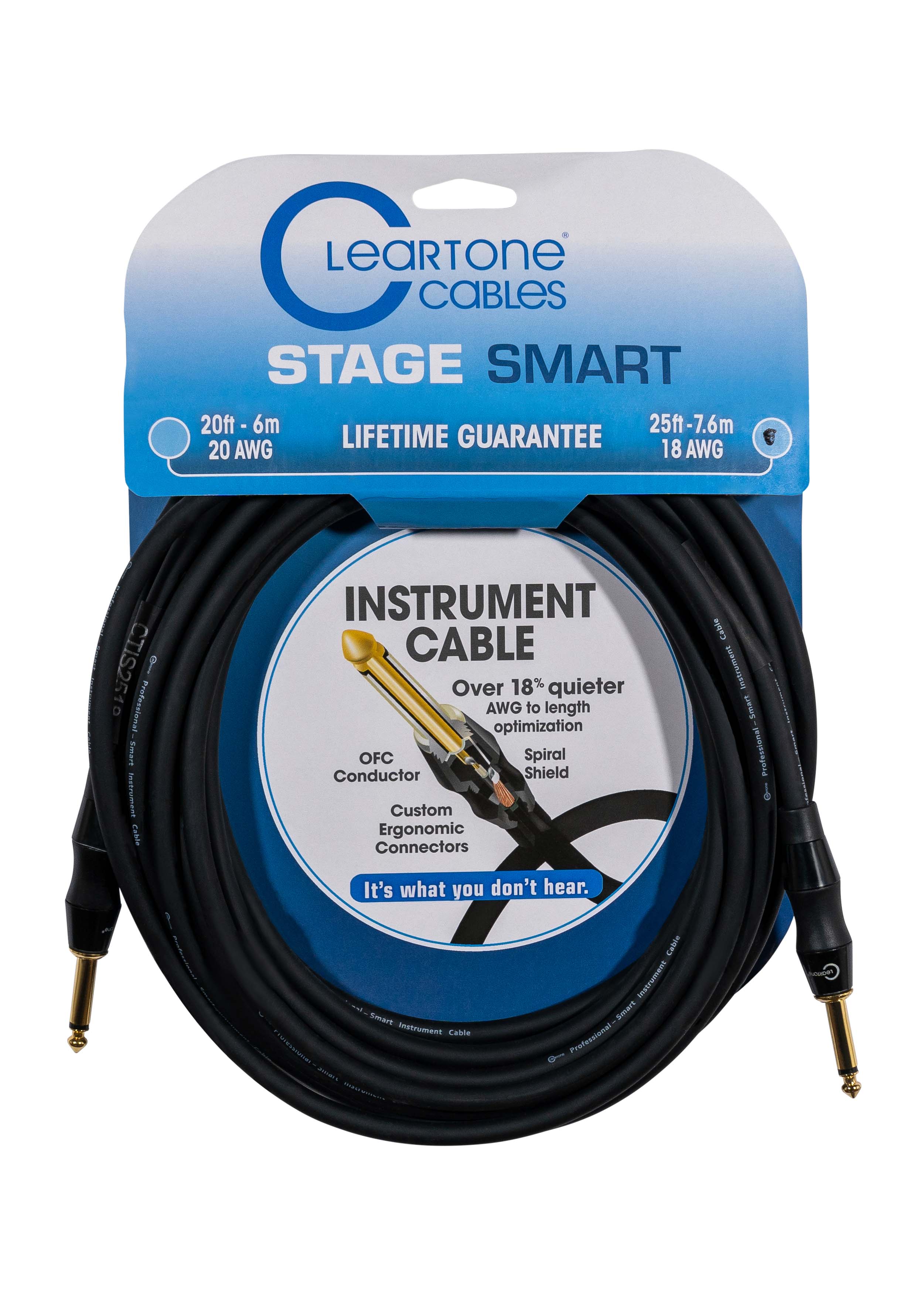 Cleartone 25-Foot Stage Smart Instrument Cable, Straight-Straight, 18 AWG - 2 Pack