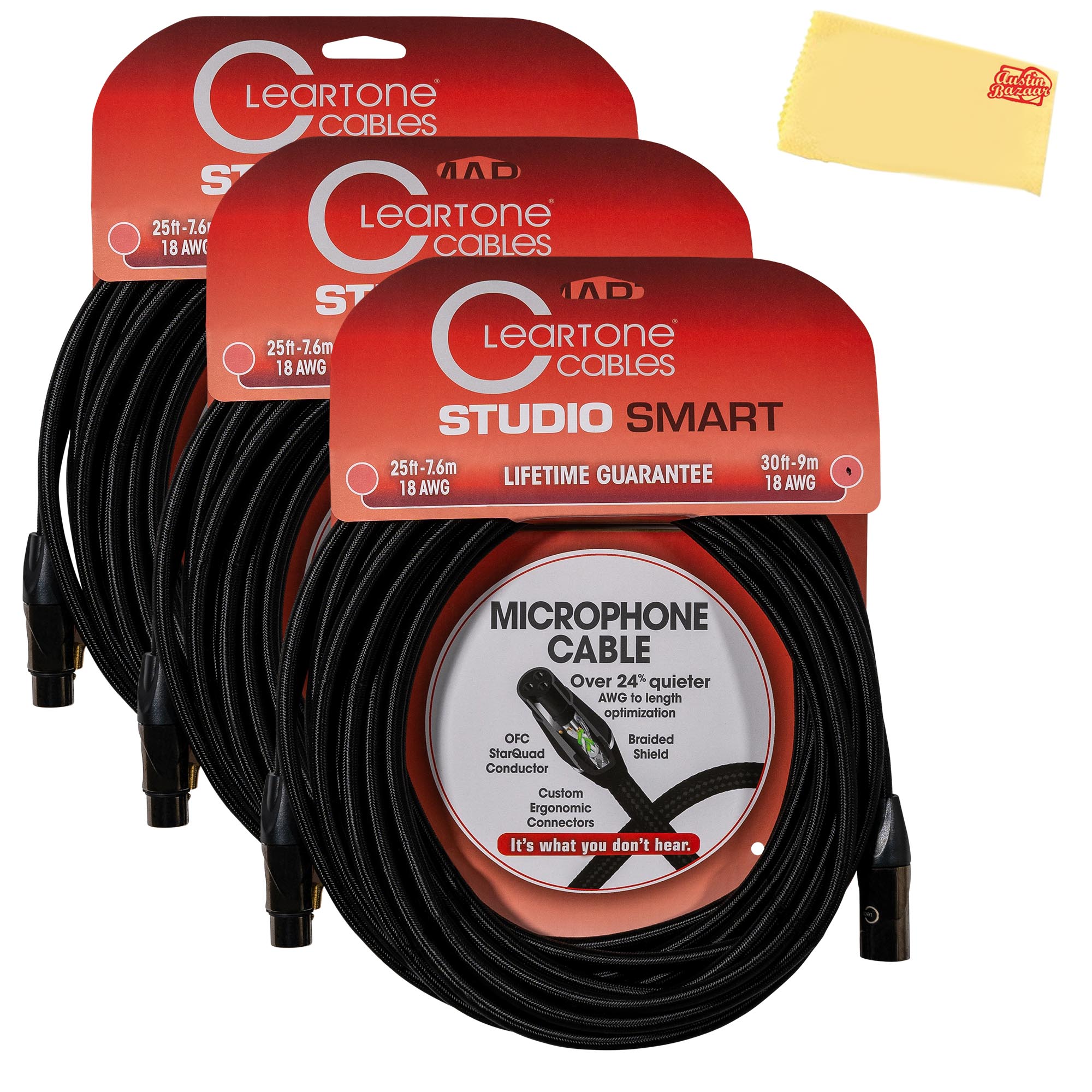 Cleartone 10-Foot Stage Smart Microphone Cable, 24 AWG - 3 Pack