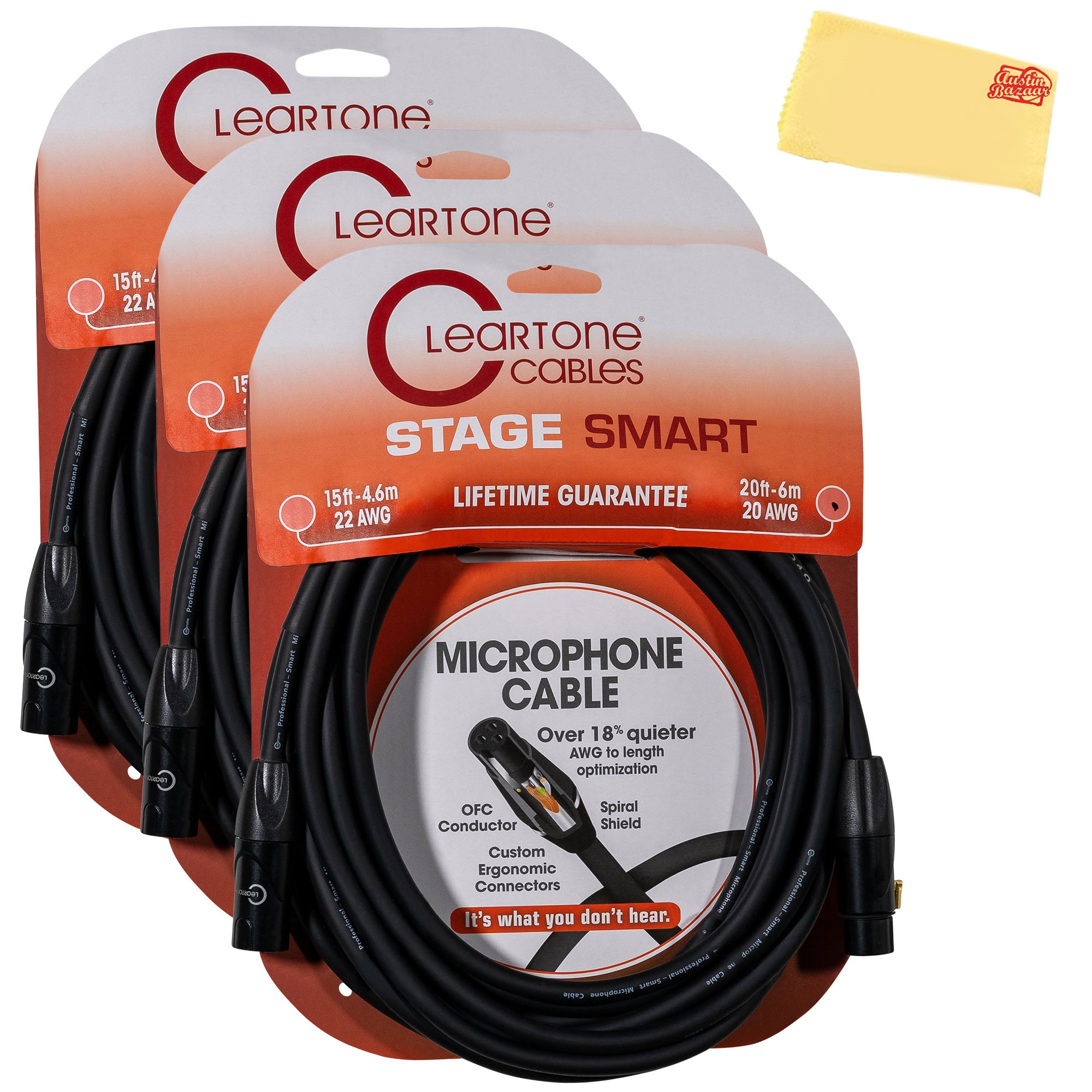 Cleartone 20-Foot Stage Smart Microphone Cable, 20 AWG - 3 Pack