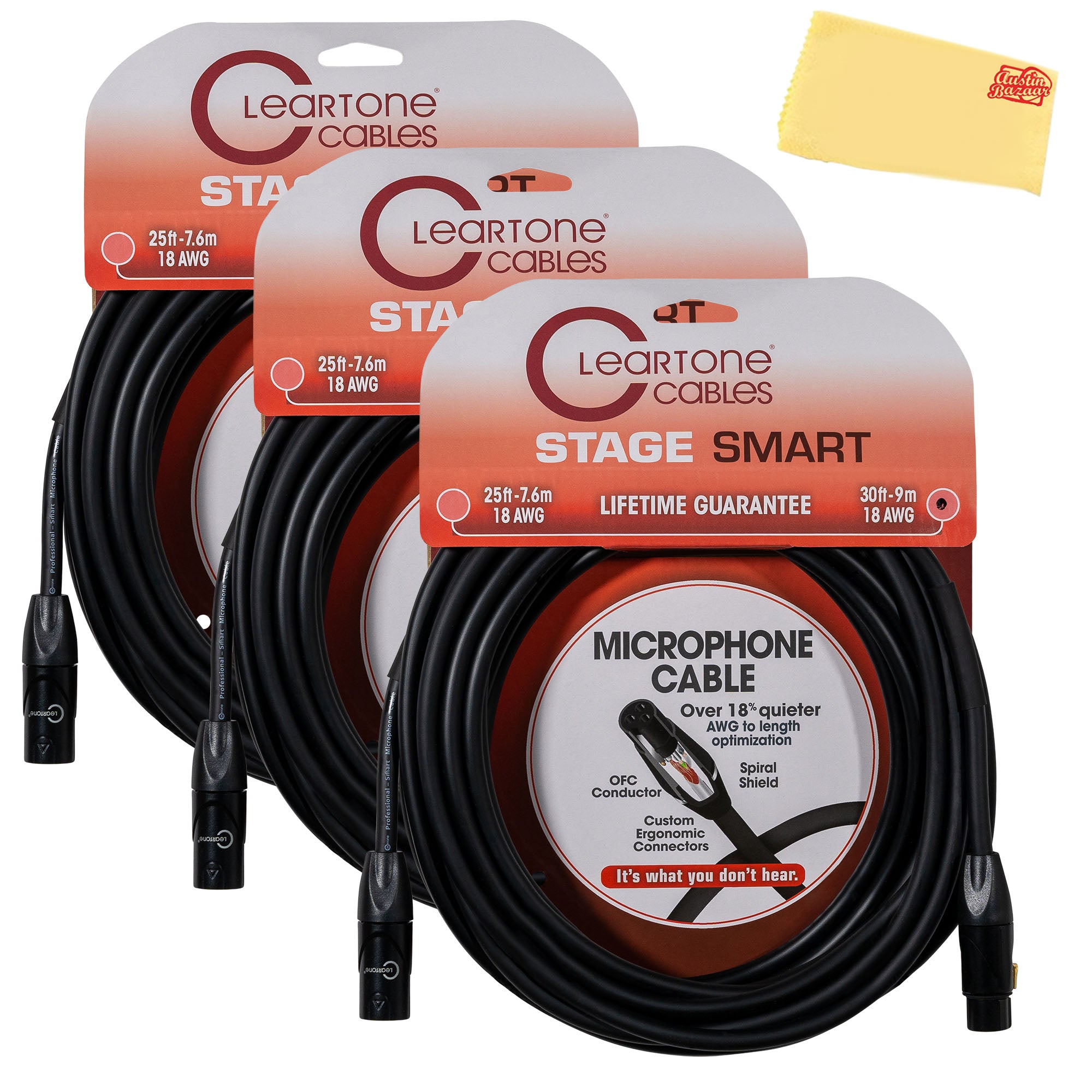 Cleartone 30-Foot Stage Smart Microphone Cable, 18 AWG - 3 Pack