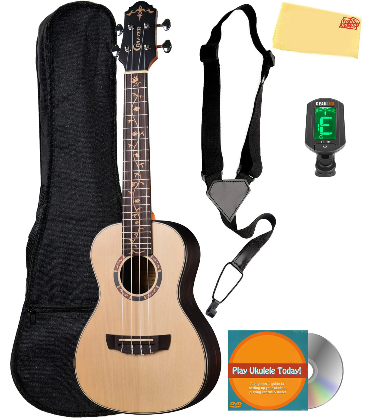 Crafter UC-27 Prestige Natural Tree Inlay Concert Ukulele w/ Gig Bag
