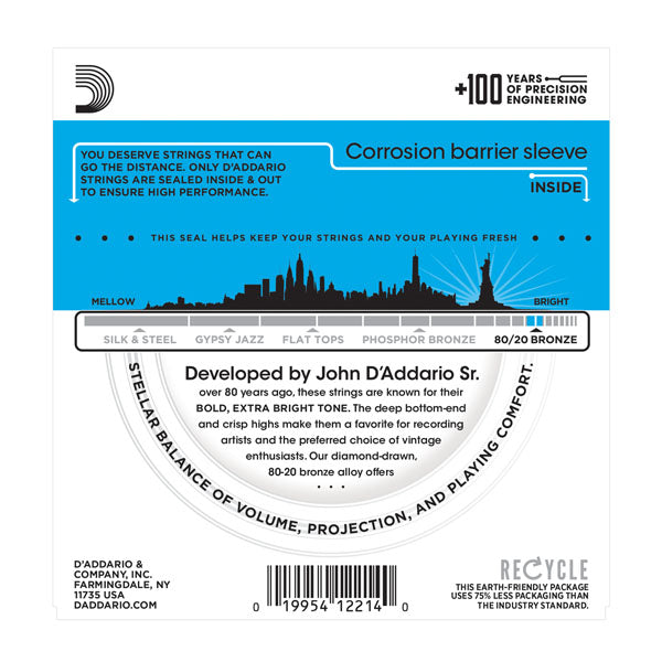 D'Addario EJ36 12-String Acoustic Guitar Strings, Light, 10-47