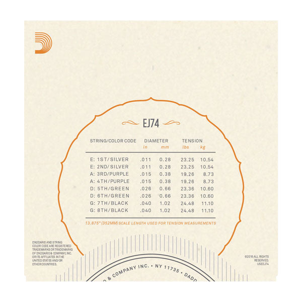 D'Addario EJ74 Mandolin Strings, Phosphor Bronze, Medium, 11-40