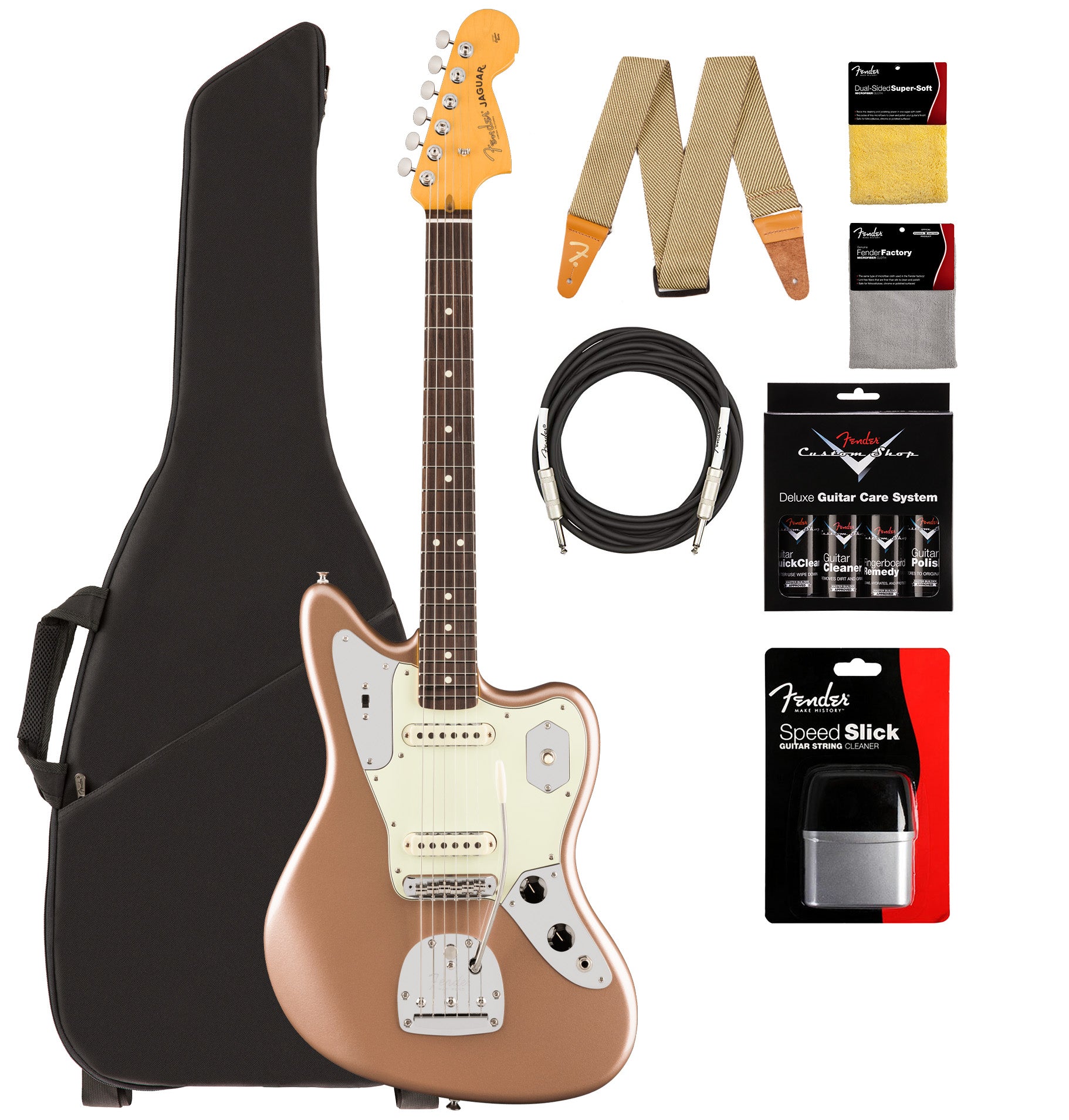 Fender American Professional Classic Jaguar - Faded Firemist Gold w/ Cleaning Kit
