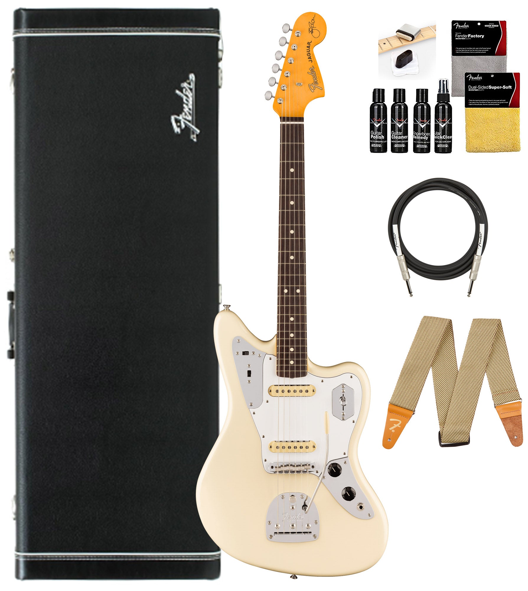 Fender Johnny Marr Jaguar - Olympic White w/ Instrument Cable