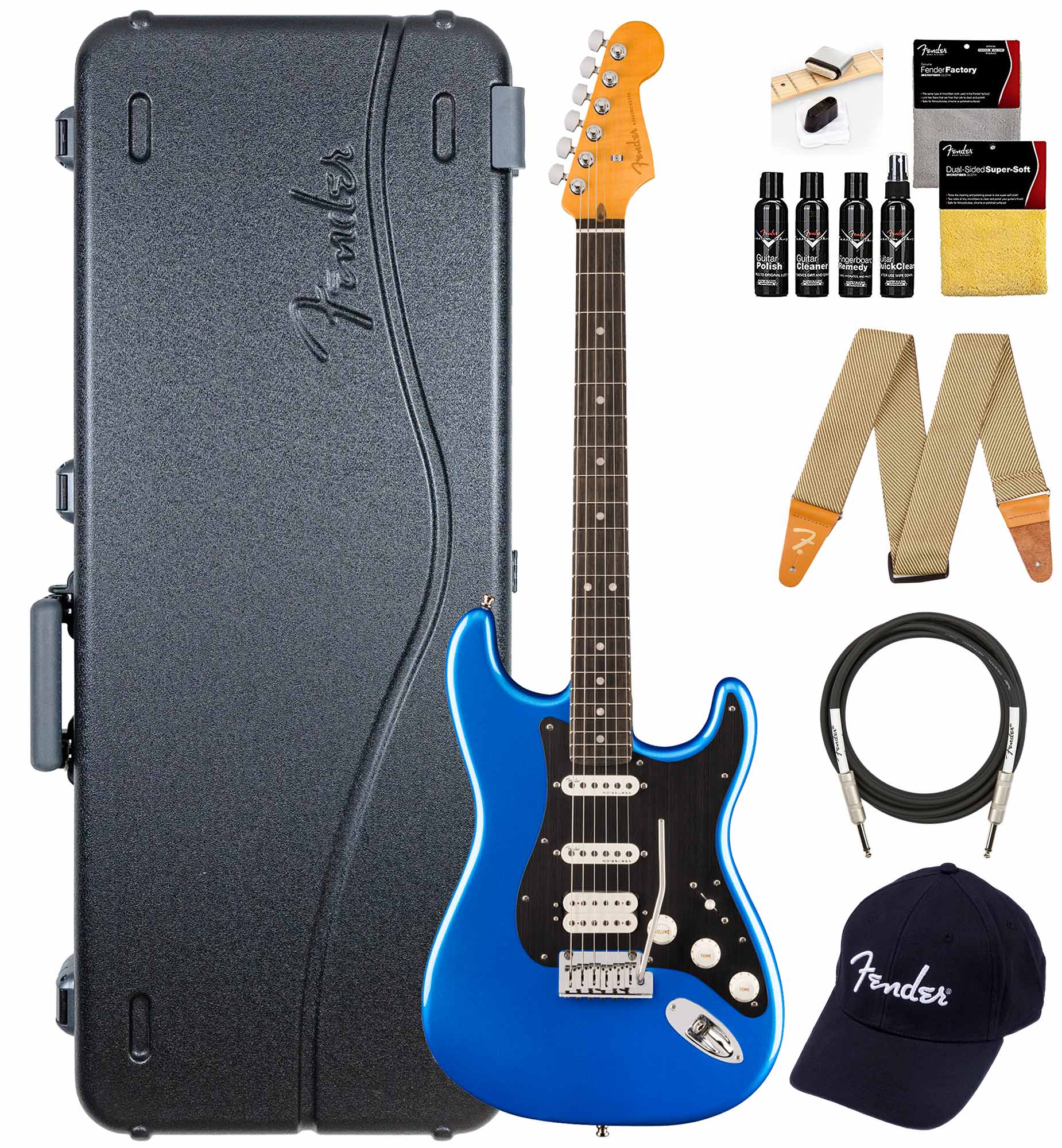 Fender American Ultra II Stratocaster HSS - Noble Blue w/ Guitar Cleaning Kit