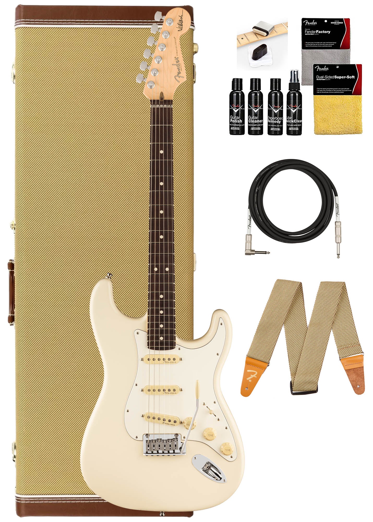 Fender Jeff Beck Stratocaster - Olympic White w/ Guitar Care Kit