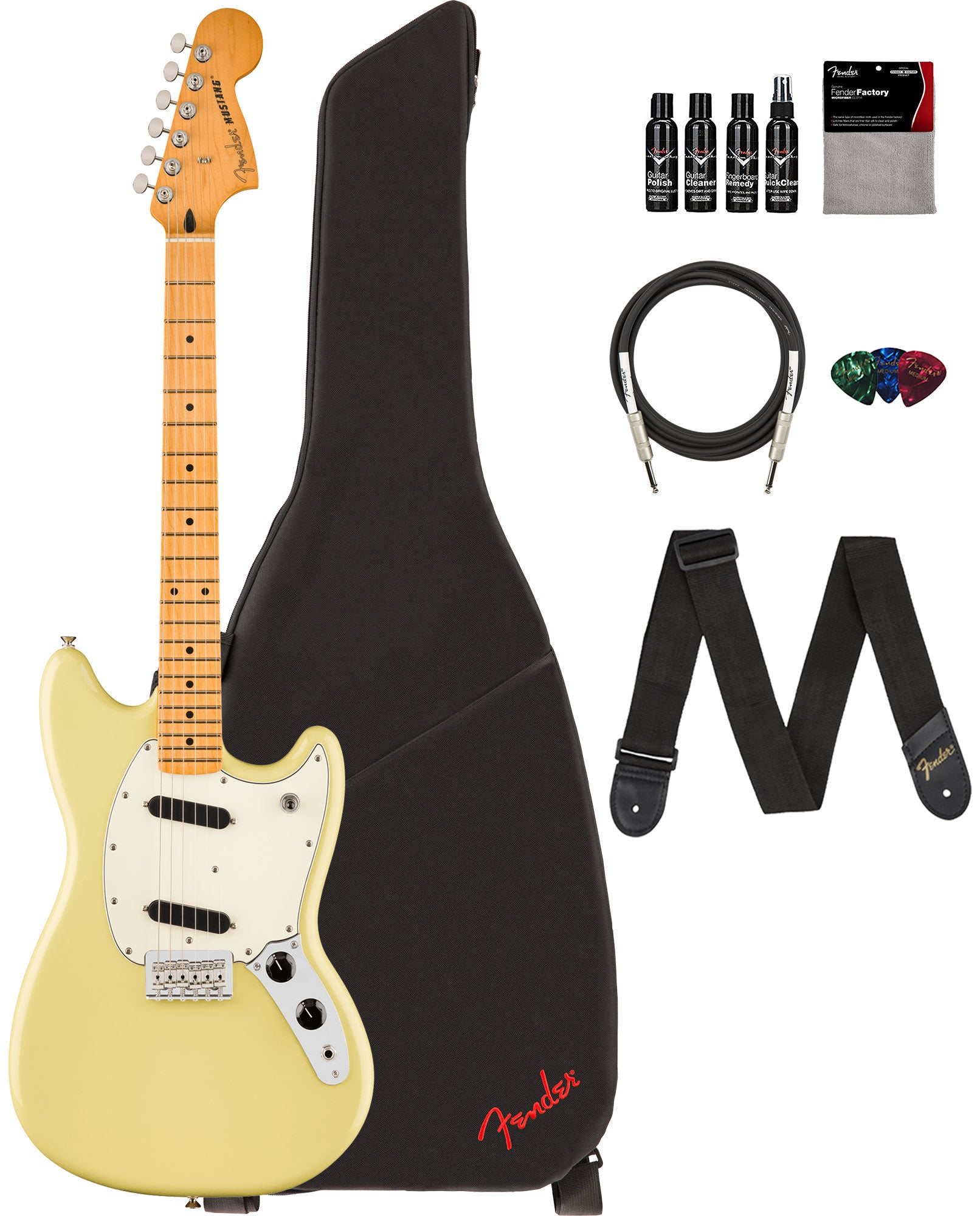 Fender Player II Mustang - Hialeah Yellow w/ Cleaning Kit