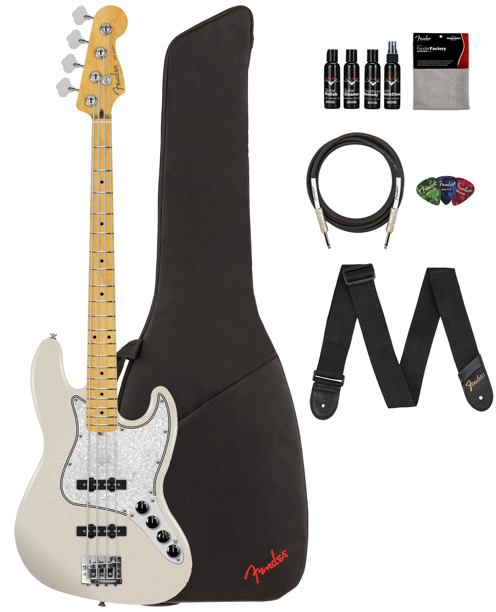 Fender Player II Modified Active Jazz Bass - Olympic Pearl w/ Cleaning Kit