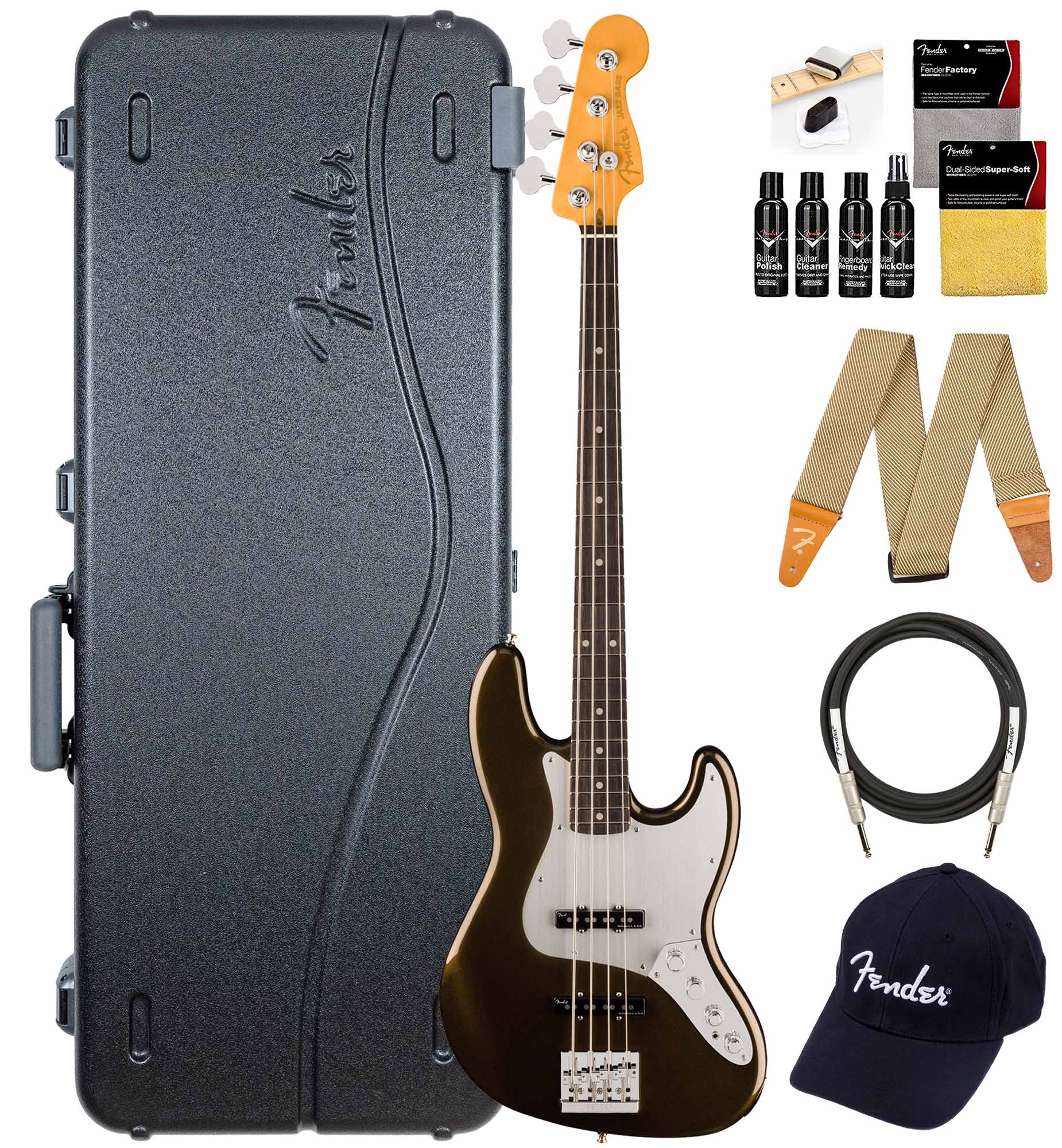 Fender American Ultra II Jazz Bass - Texas Tea w/ Guitar Cleaning Kit