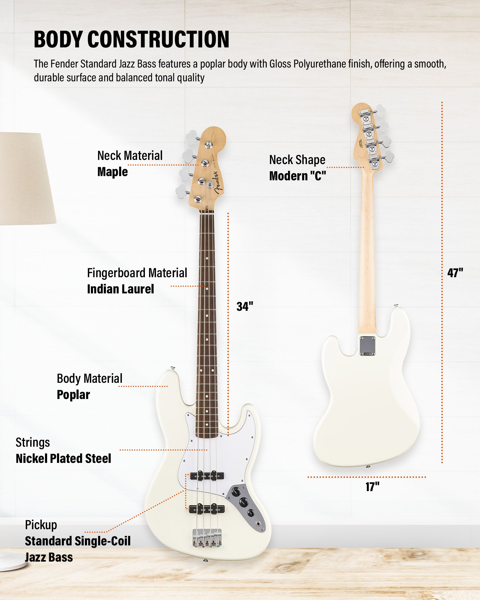 Fender Standard Jazz Bass - Olympic White w/ Guitar Cleaning Kit