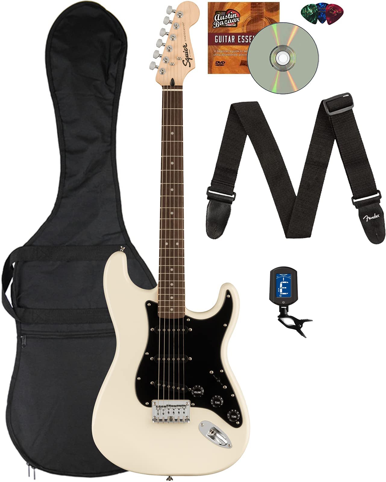 Fender Squier Bullet Stratocaster HT, Black Pickguard - Olympic White w/ Gig Bag