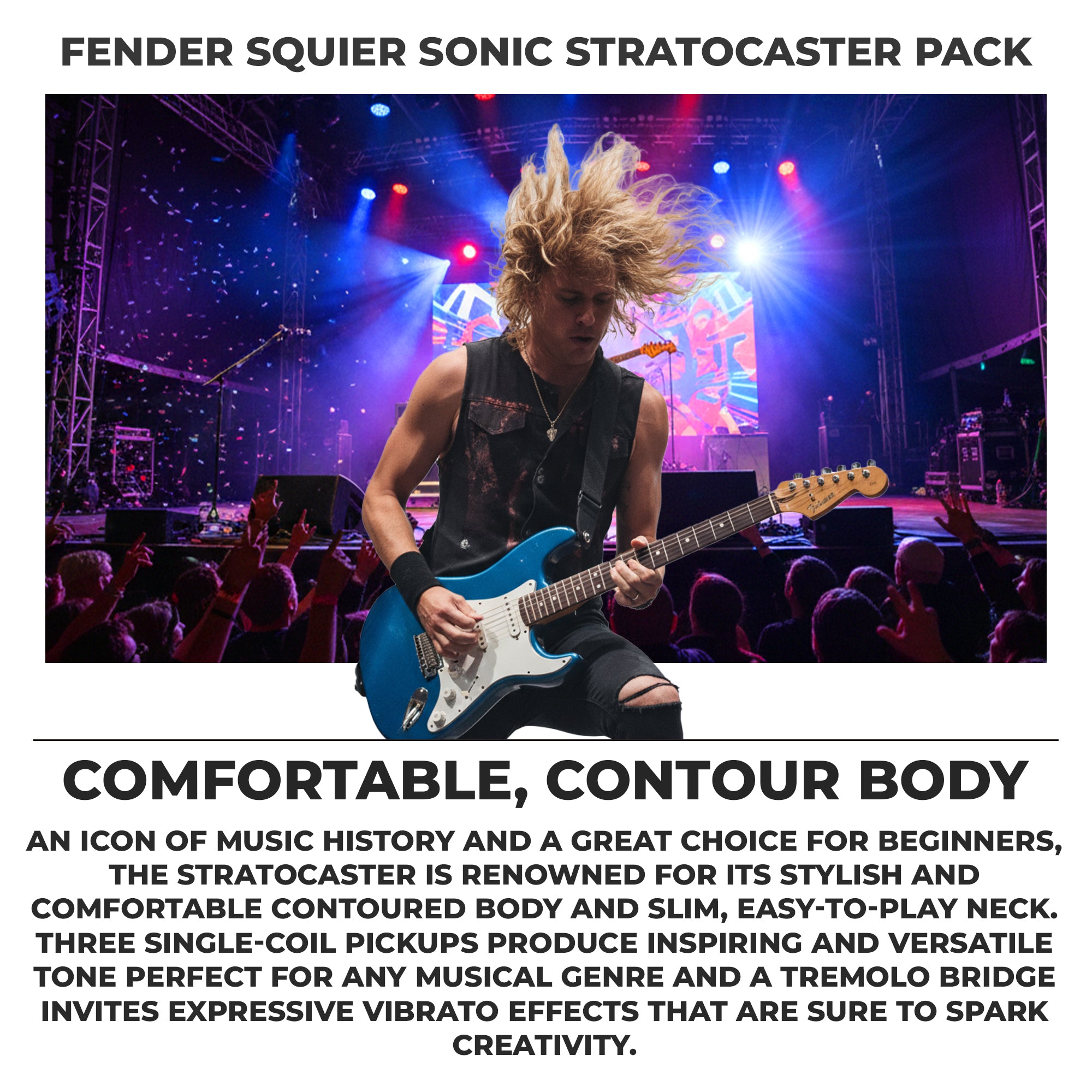 Fender Squier Sonic Stratocaster - Sapphire Blue Transparent w/ Frontman 10G Amplifier