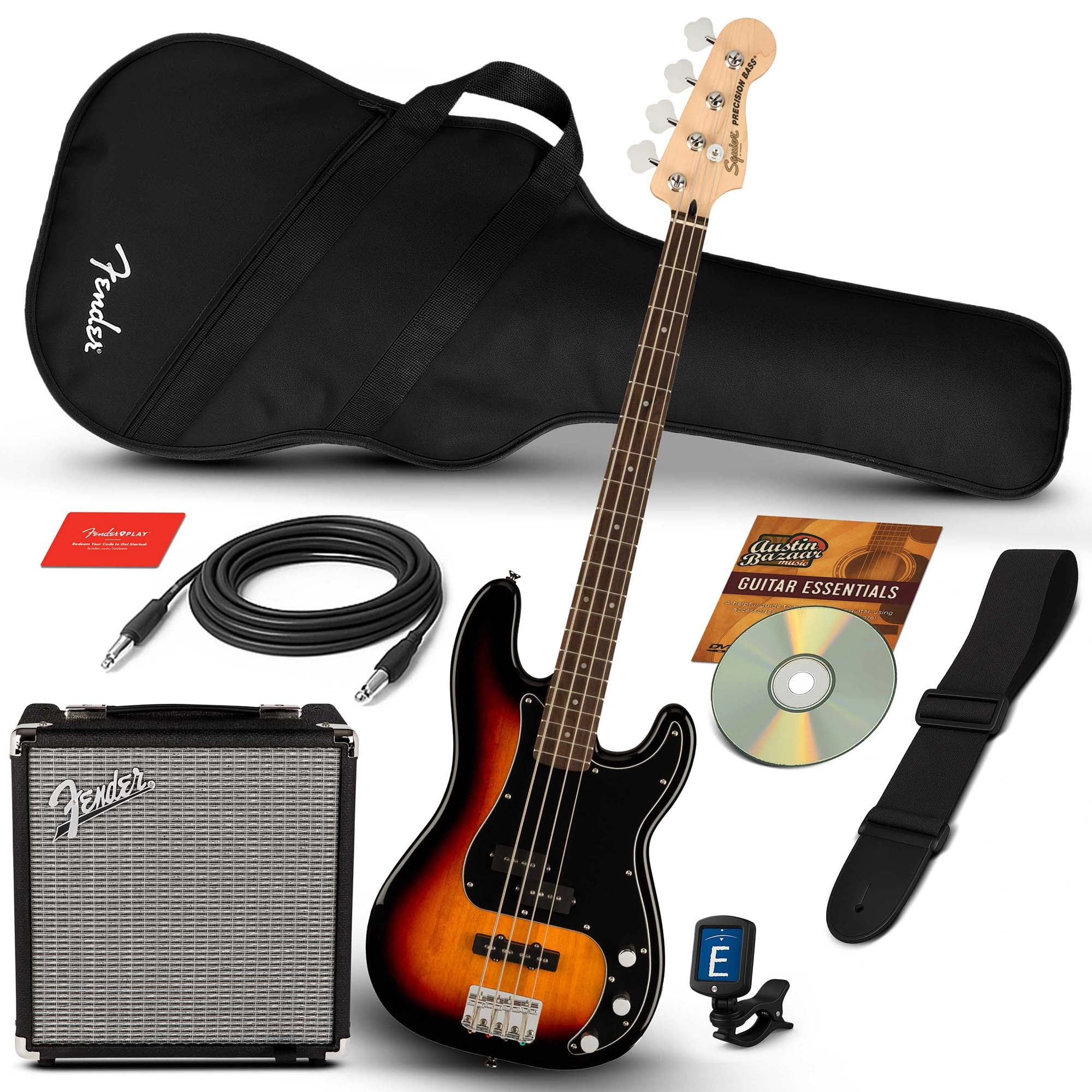 Fender Squier Affinity Precision Bass PJ - 3-Color Sunburst w/ Rumble 15 Amplifier