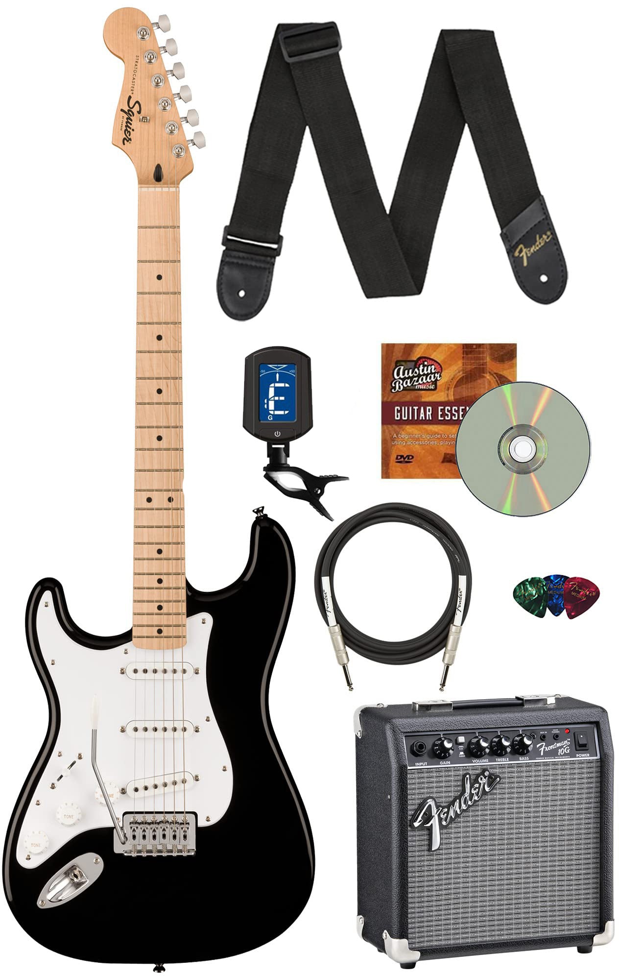 Fender Squier Sonic Stratocaster, Left Handed - Black w/ Frontman 10G Amp