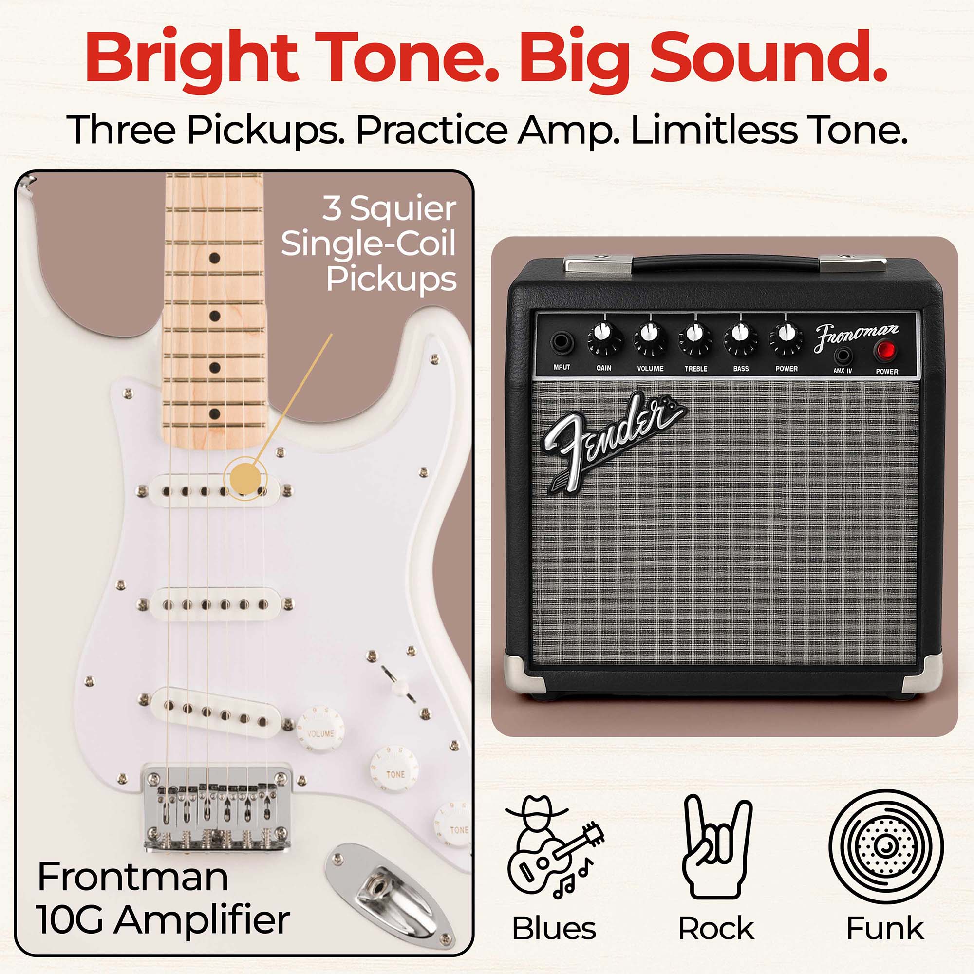 Fender Squier Sonic Stratocaster HT - Arctic White w/ Frontman 10G Amplifier