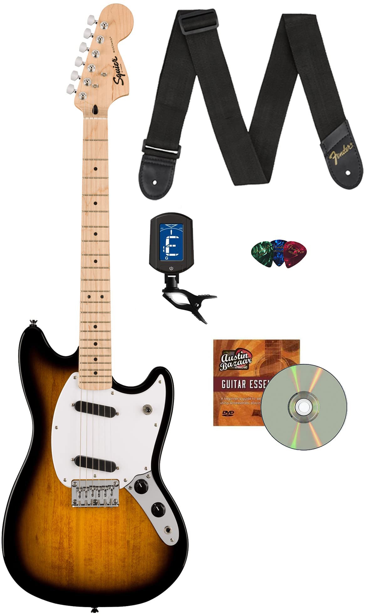 Fender Squier Sonic Mustang, Maple Fingerboard - 2-Color Sunburst w/ Tuner