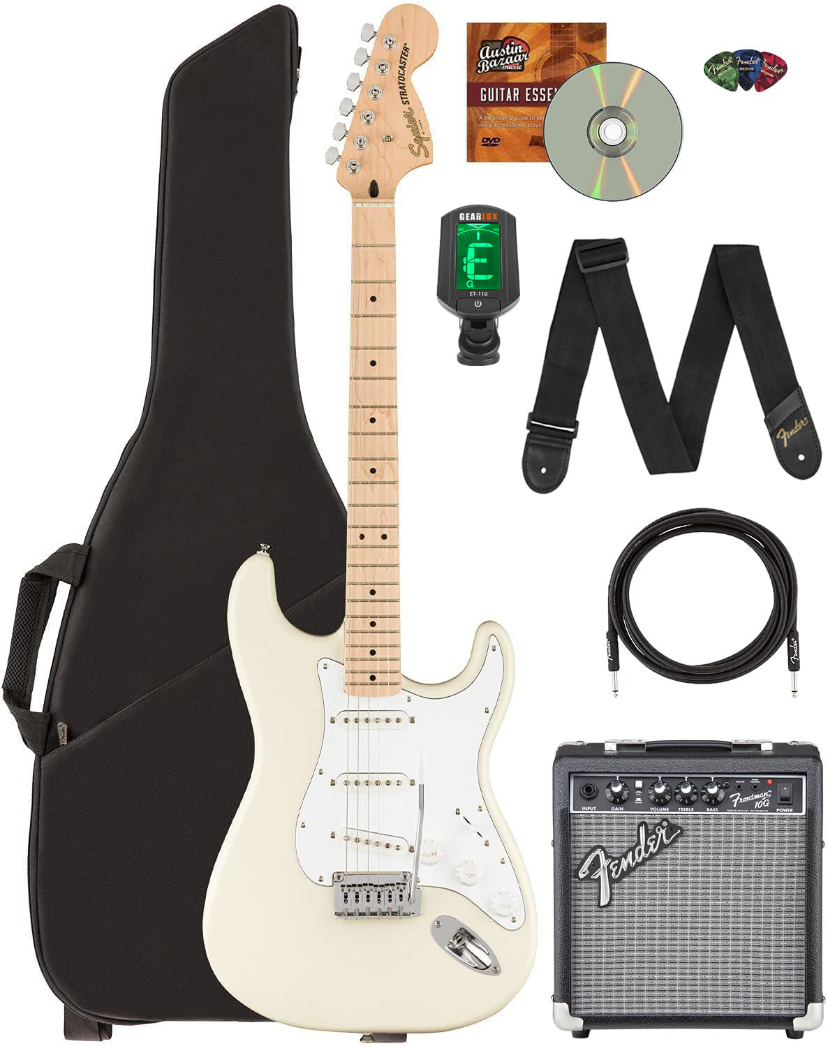 Fender Squier Affinity Stratocaster, Maple - Olympic White w/ Frontman 10G Amp