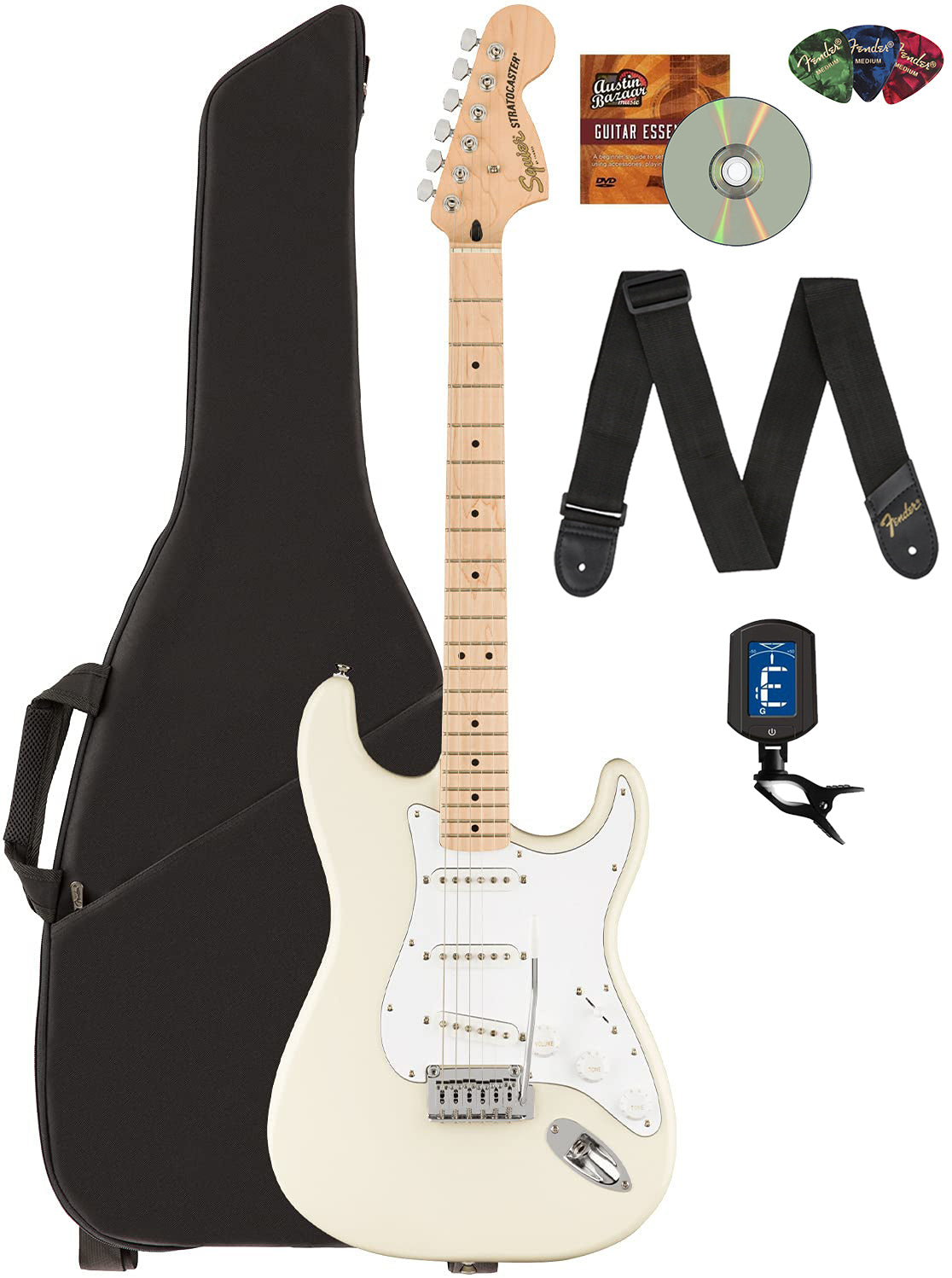 Fender Squier Affinity Stratocaster, Maple - Olympic White w/ Gig