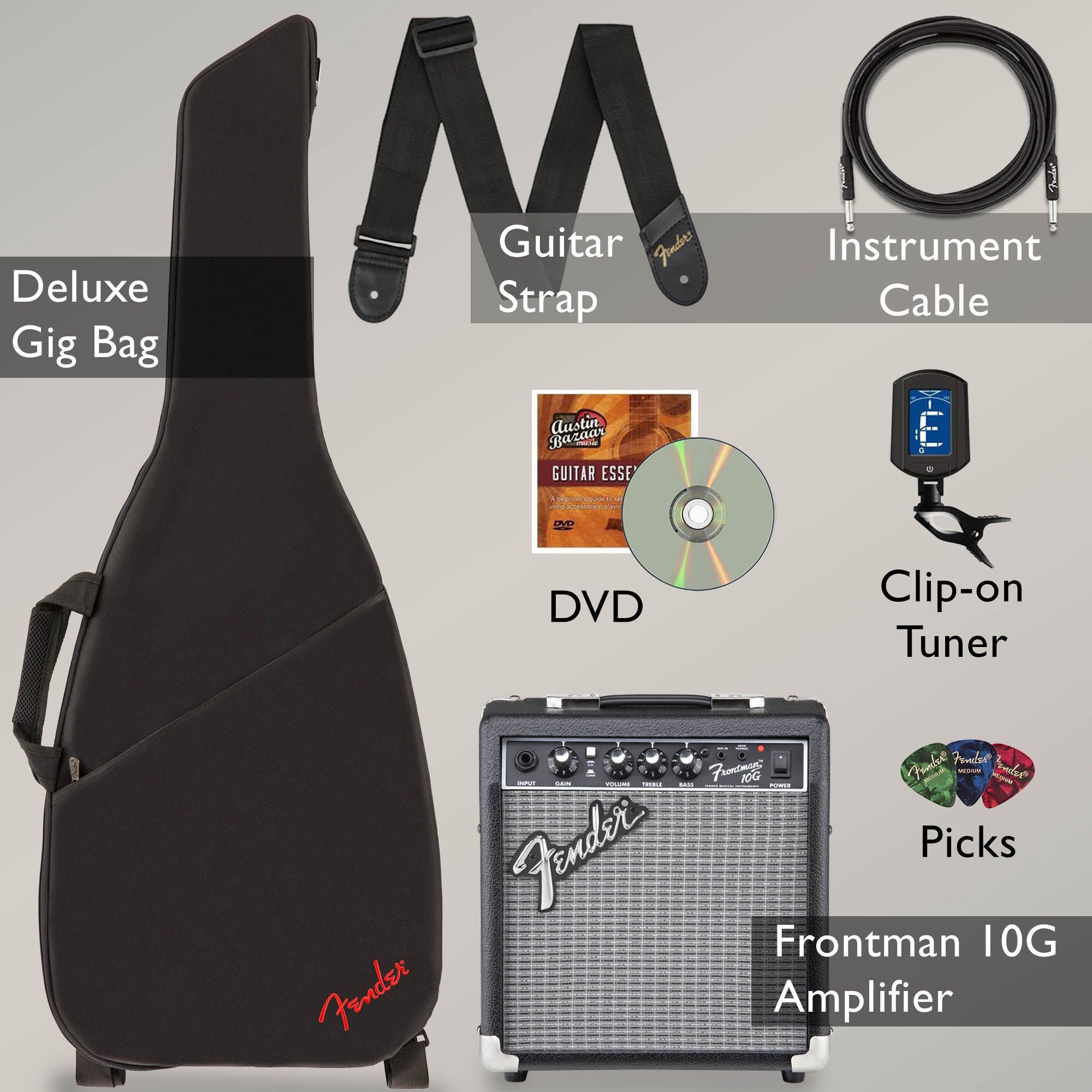 Fender Squier Affinity Stratocaster - Black Limited Edition Tortoise Shell Pickguard w/ Frontman 10G Amplifier