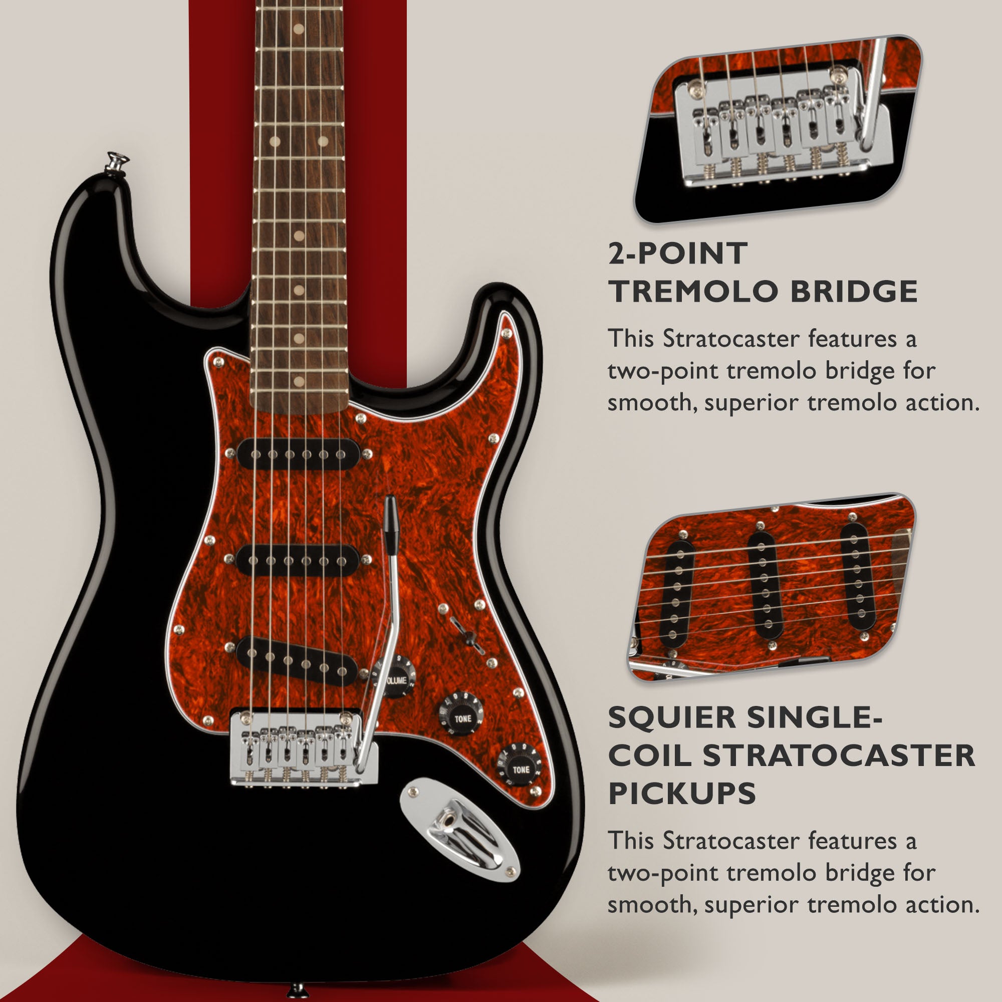 Fender Squier Affinity Stratocaster - Black Limited Edition Tortoise Shell Pickguard w/ Frontman 10G Amplifier