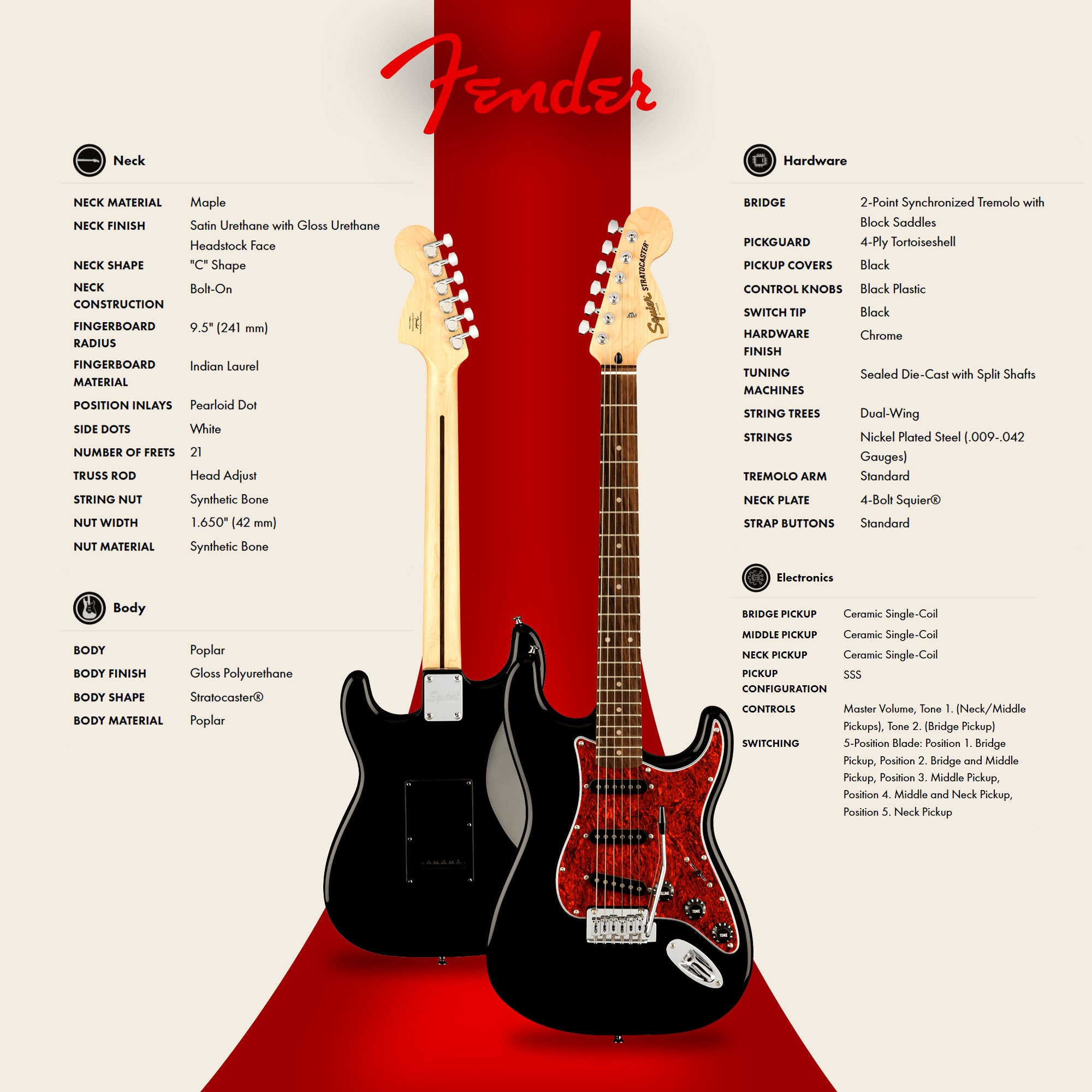 Fender Squier Affinity Stratocaster - Black Limited Edition Tortoise Shell Pickguard w/ Frontman 10G Amplifier