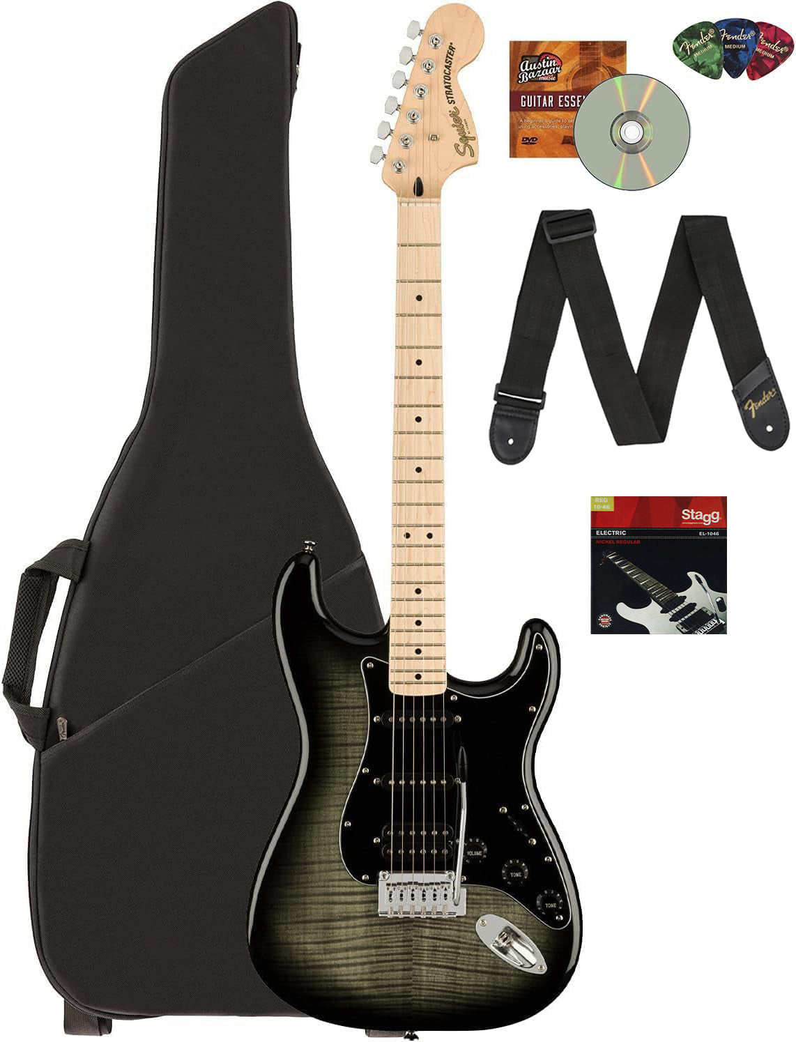 Fender Squier Affinity Stratocaster FMT HSS - Black Burst w/ Gig Bag